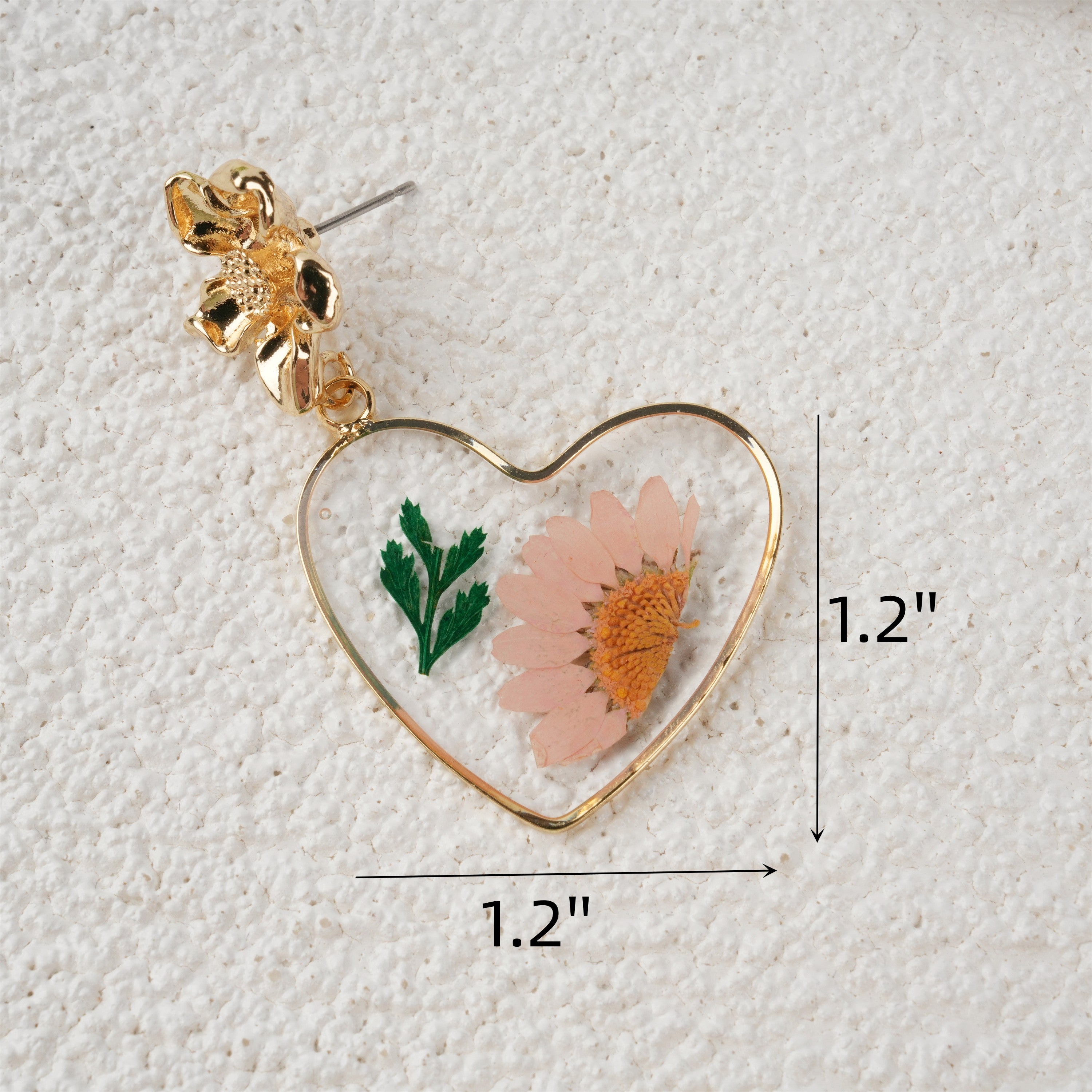 Pink Heart Resin Flowers Dangle Earrings,Lightweight Dangle Drop Earring