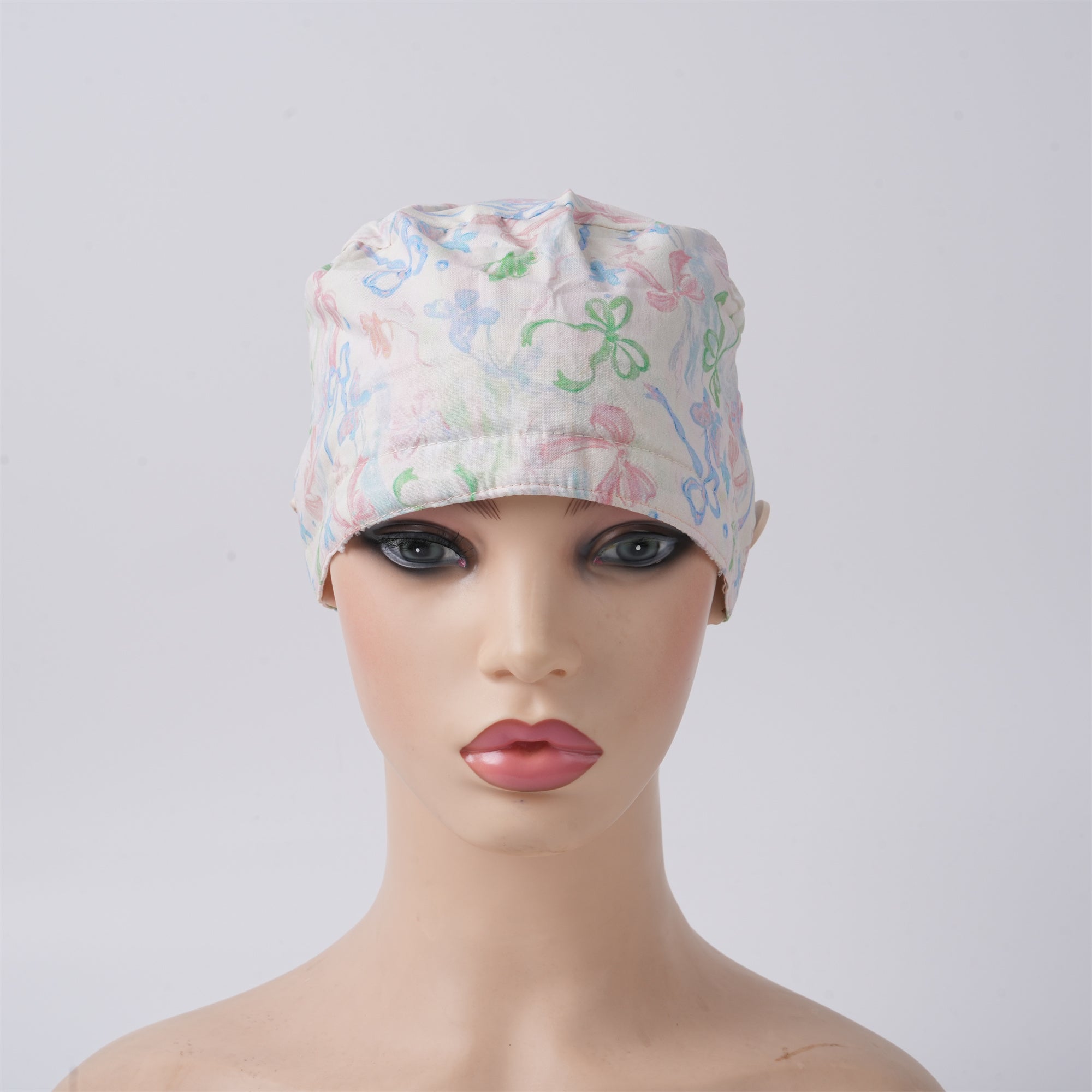 Pink Watercolor Bow Cotton Ponytail Scrub Cap