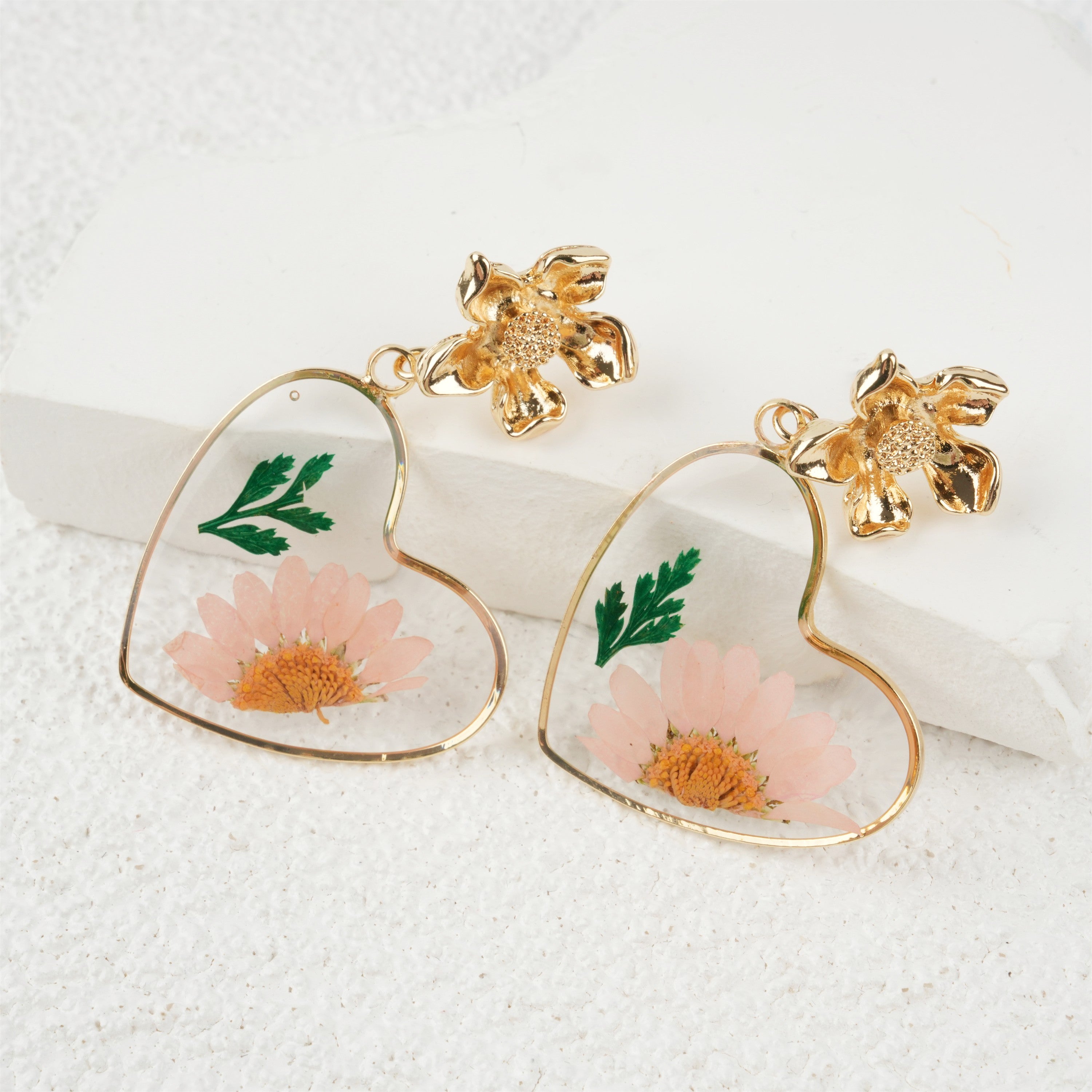 Pink Heart Resin Flowers Dangle Earrings,Lightweight Dangle Drop Earring