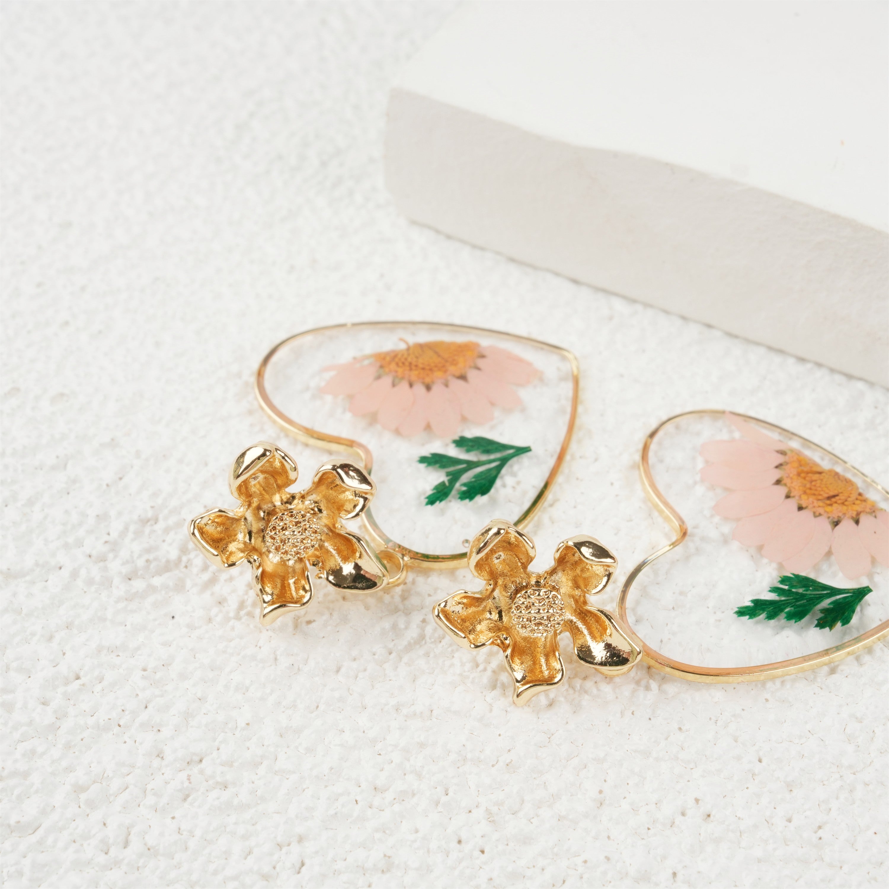 Pink Heart Resin Flowers Dangle Earrings,Lightweight Dangle Drop Earring