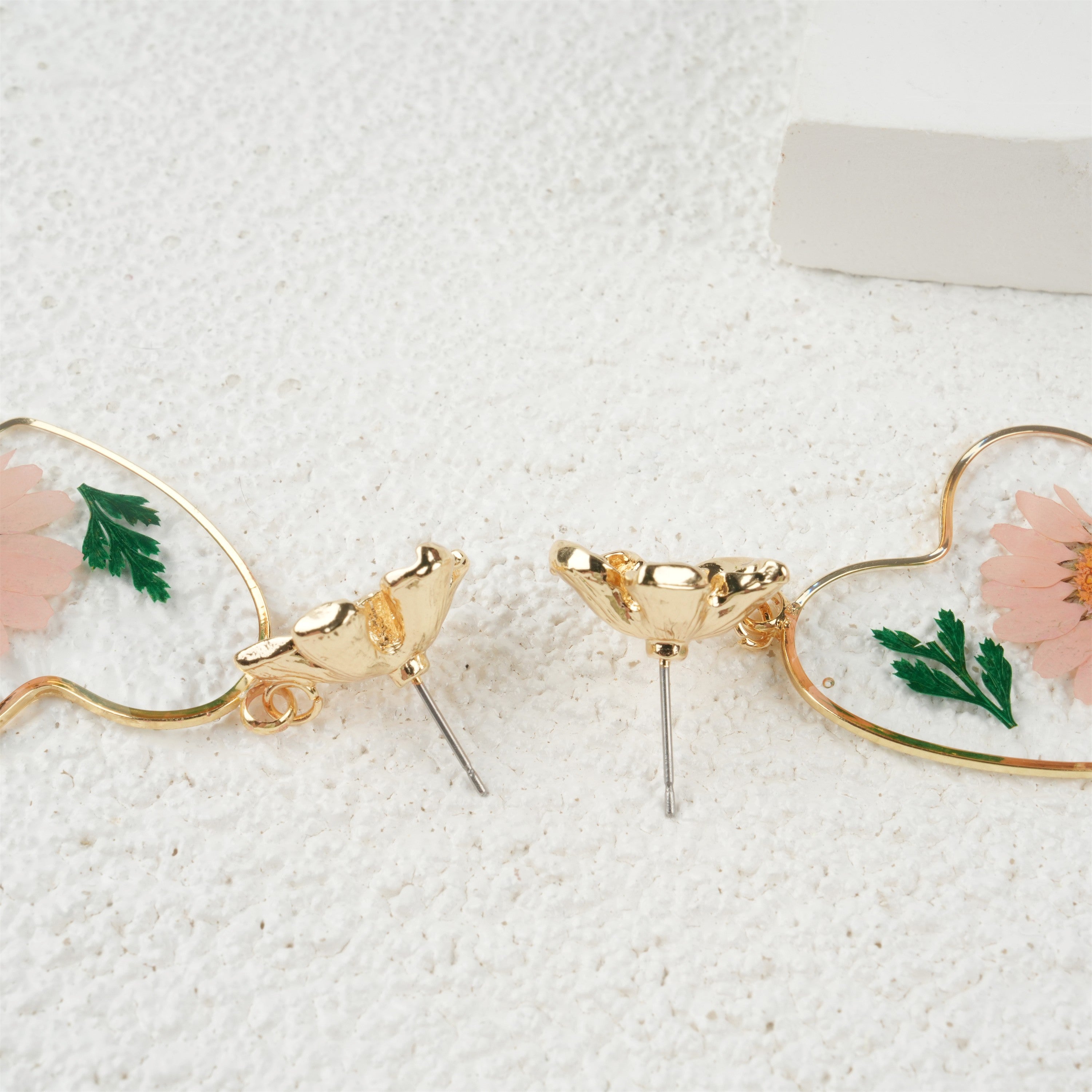 Pink Heart Resin Flowers Dangle Earrings,Lightweight Dangle Drop Earring