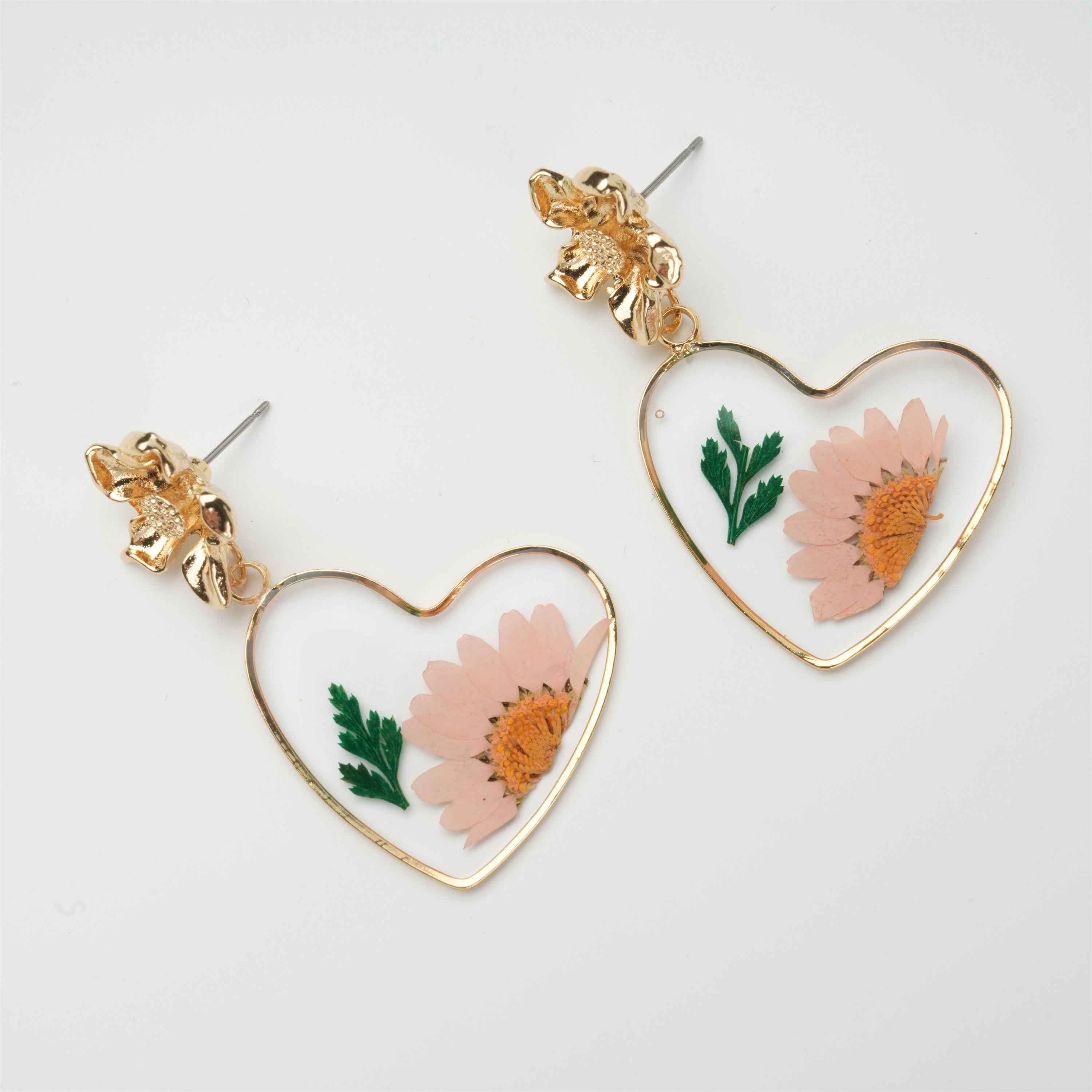 Pink Heart Resin Flowers Dangle Earrings,Lightweight Dangle Drop Earring