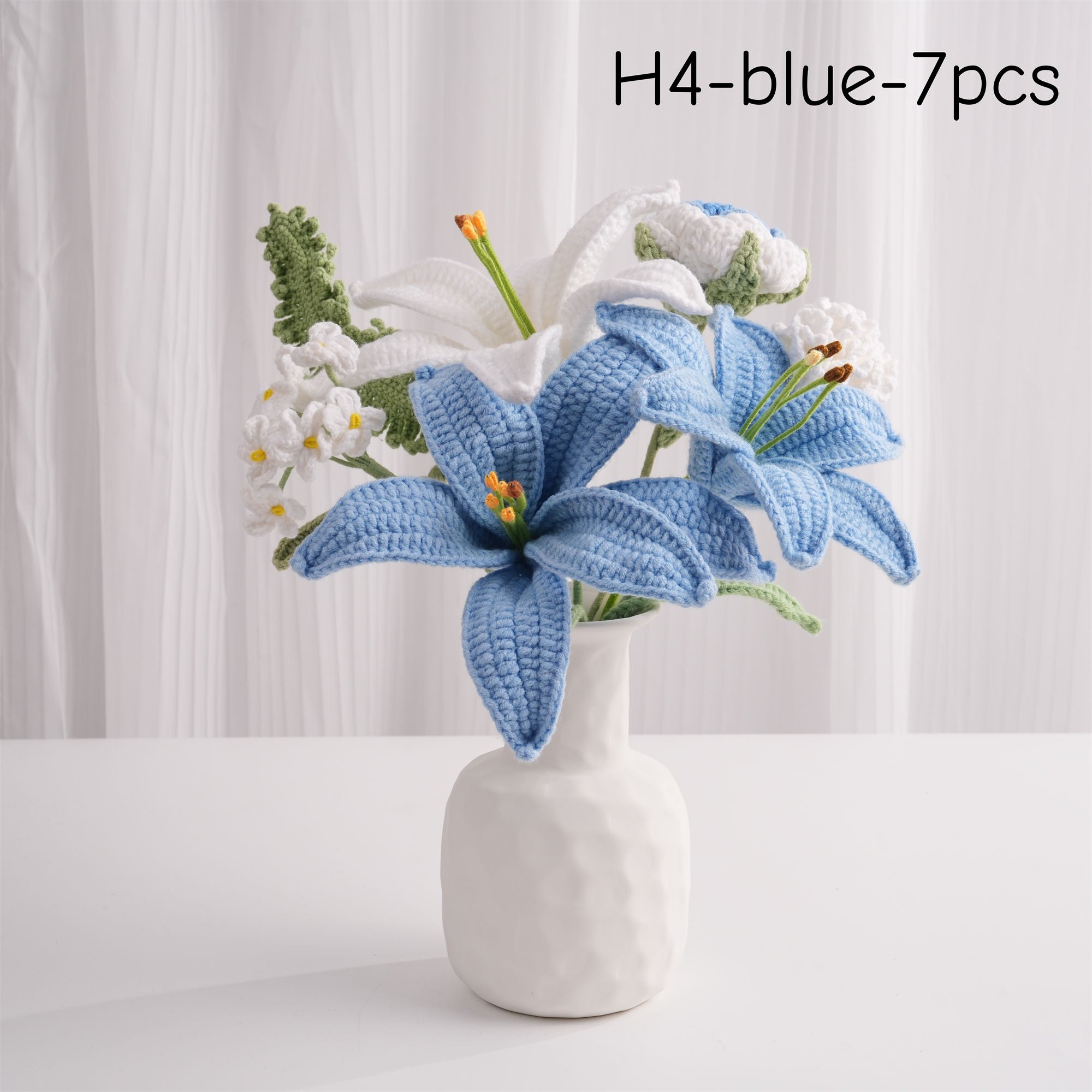 Crochet Lily Bouquet-7PCS, Handmad Carnation,Forget-me-not,Rose,Gift for Wedding,Birthday