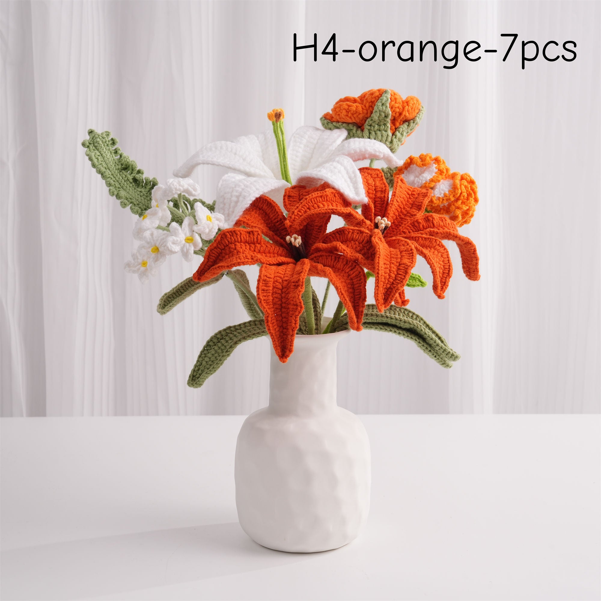 Crochet Lily Bouquet-7PCS, Handmad Carnation,Forget-me-not,Rose,Gift for Wedding,Birthday