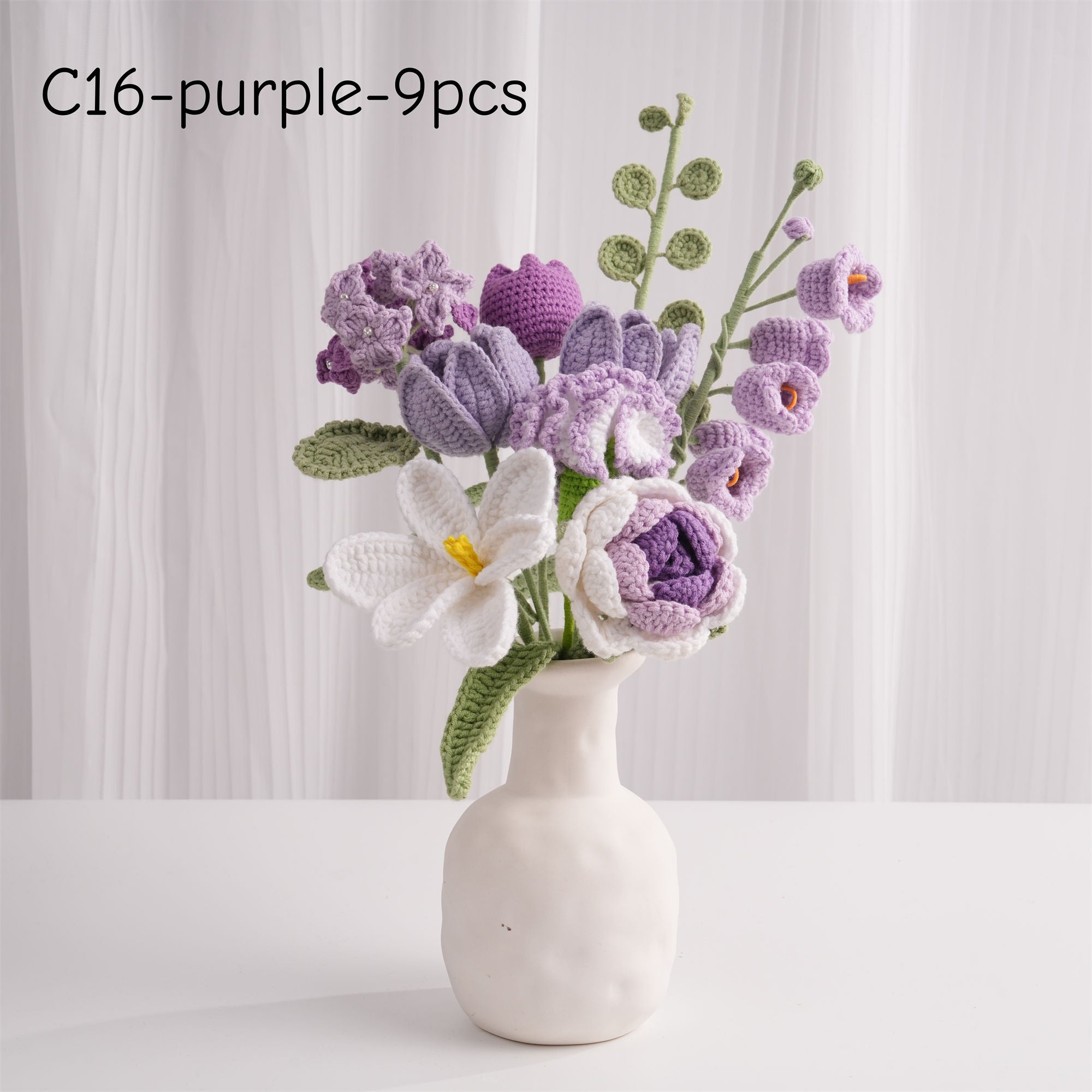Crochet Flower Bouquet, Tulip, Hydrangea, Carnation, Rose, Yarn Flower Arrangement