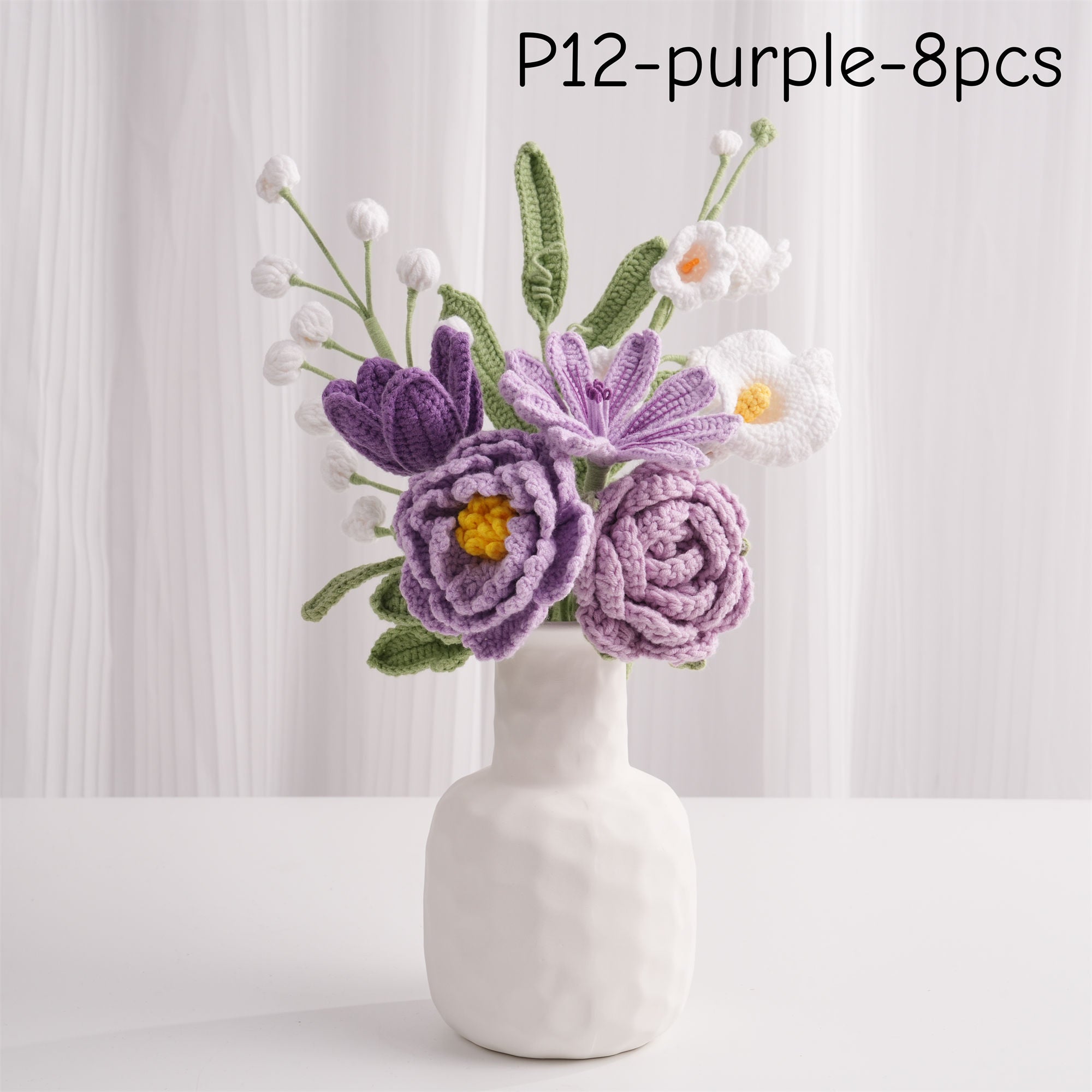 Handmade Peony Flower Bouquet-8PCS, Crochet Flower Arrangement for Home Deocr