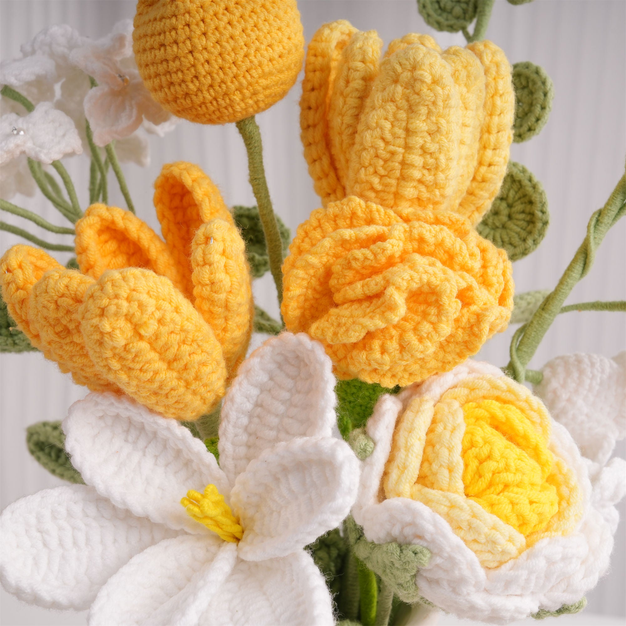 Crochet Flower Bouquet, Tulip, Hydrangea, Carnation, Rose, Yarn Flower Arrangement