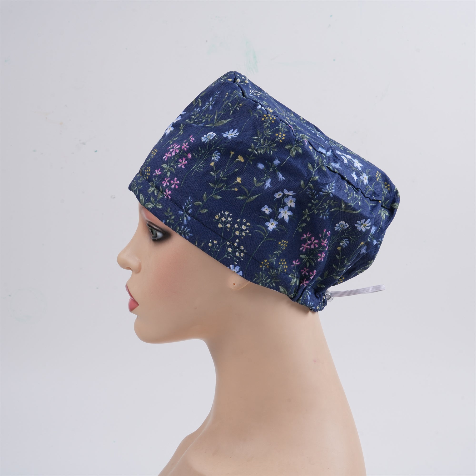 Blue Pink Floral Surgical Scrub Cap - Tieback Style