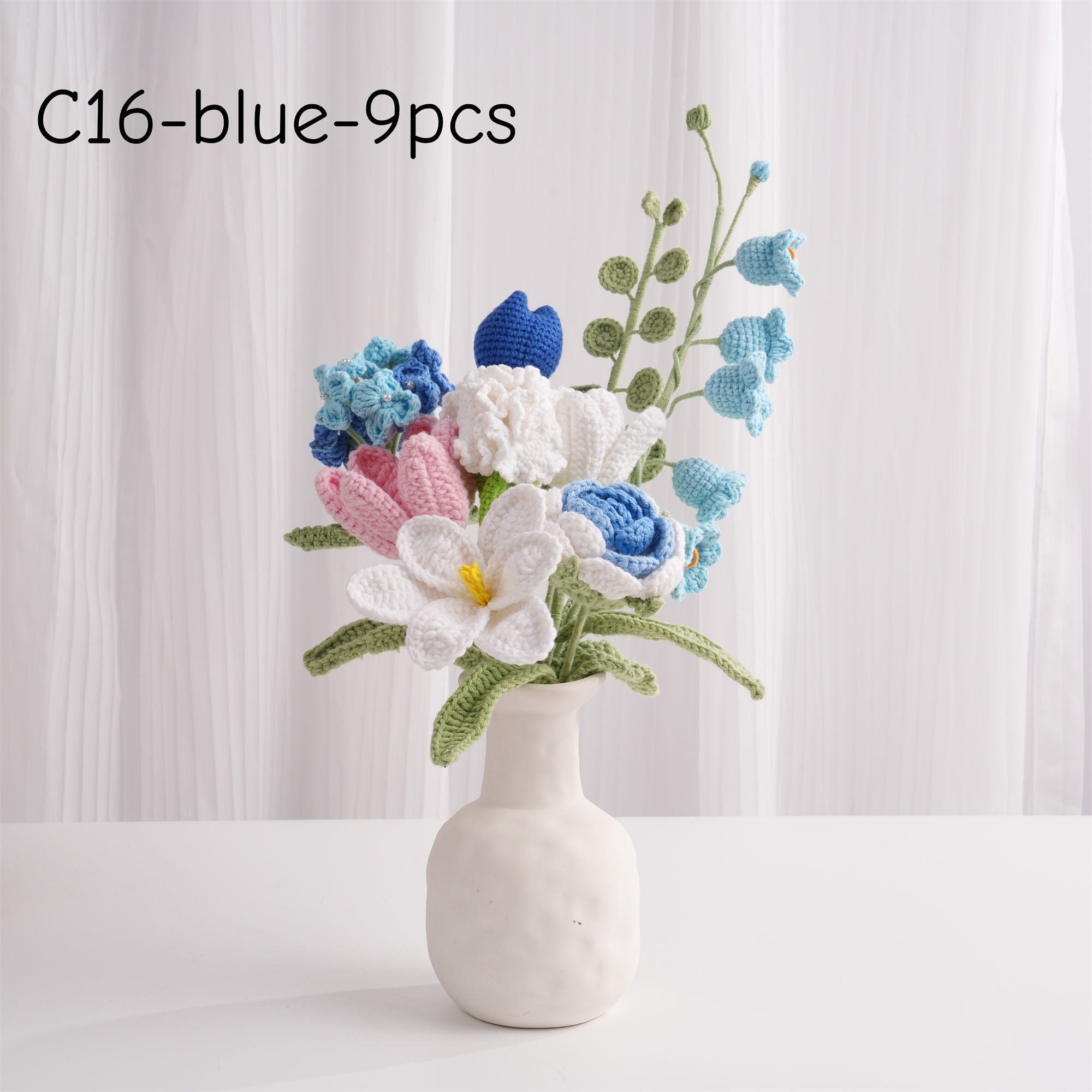 Crochet Flower Bouquet, Tulip, Hydrangea, Carnation, Rose, Yarn Flower Arrangement