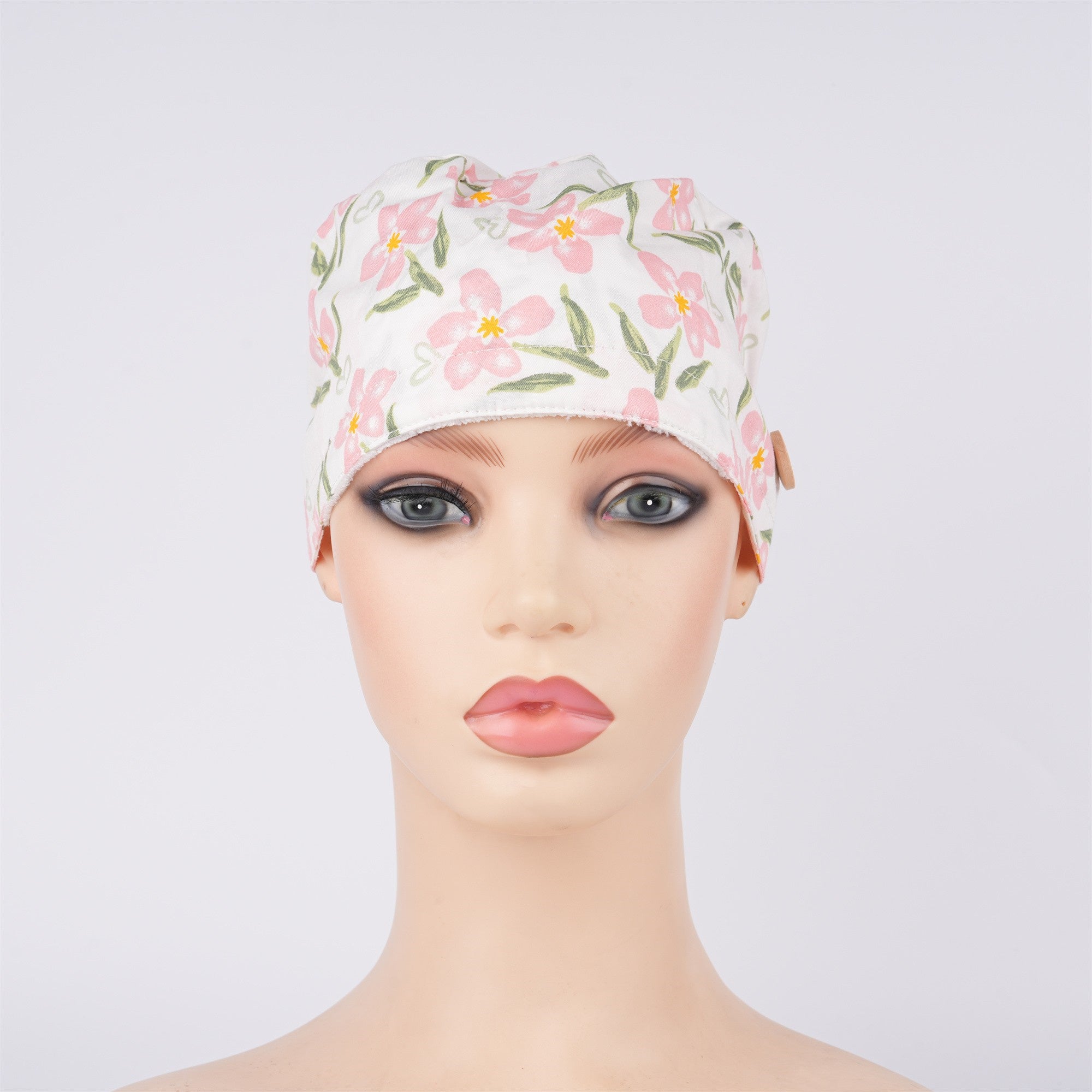 Pink Floral Cotton Ponytail Scrub Cap