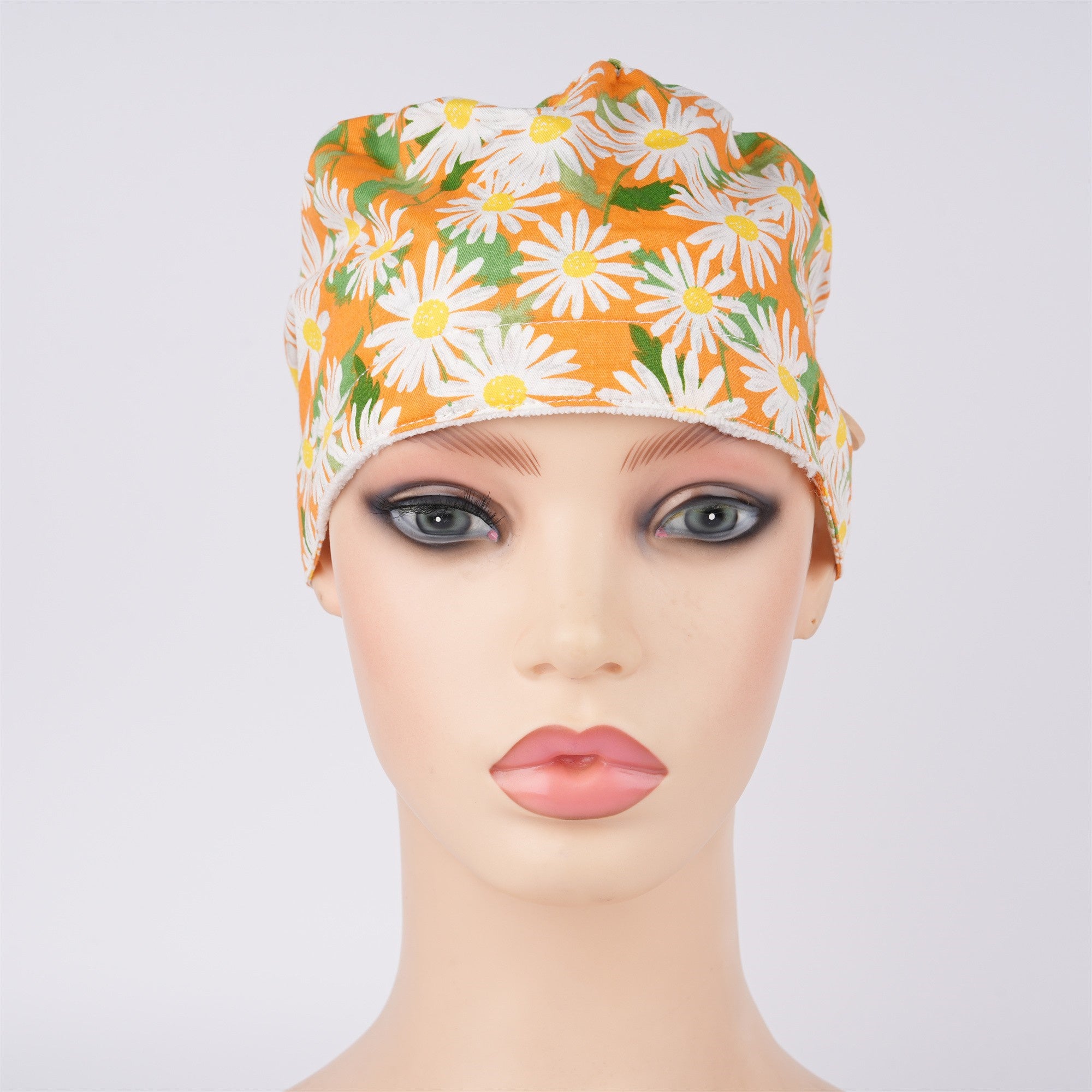Orange Flowers Cotton Ponytail Scrub Cap,Fall
