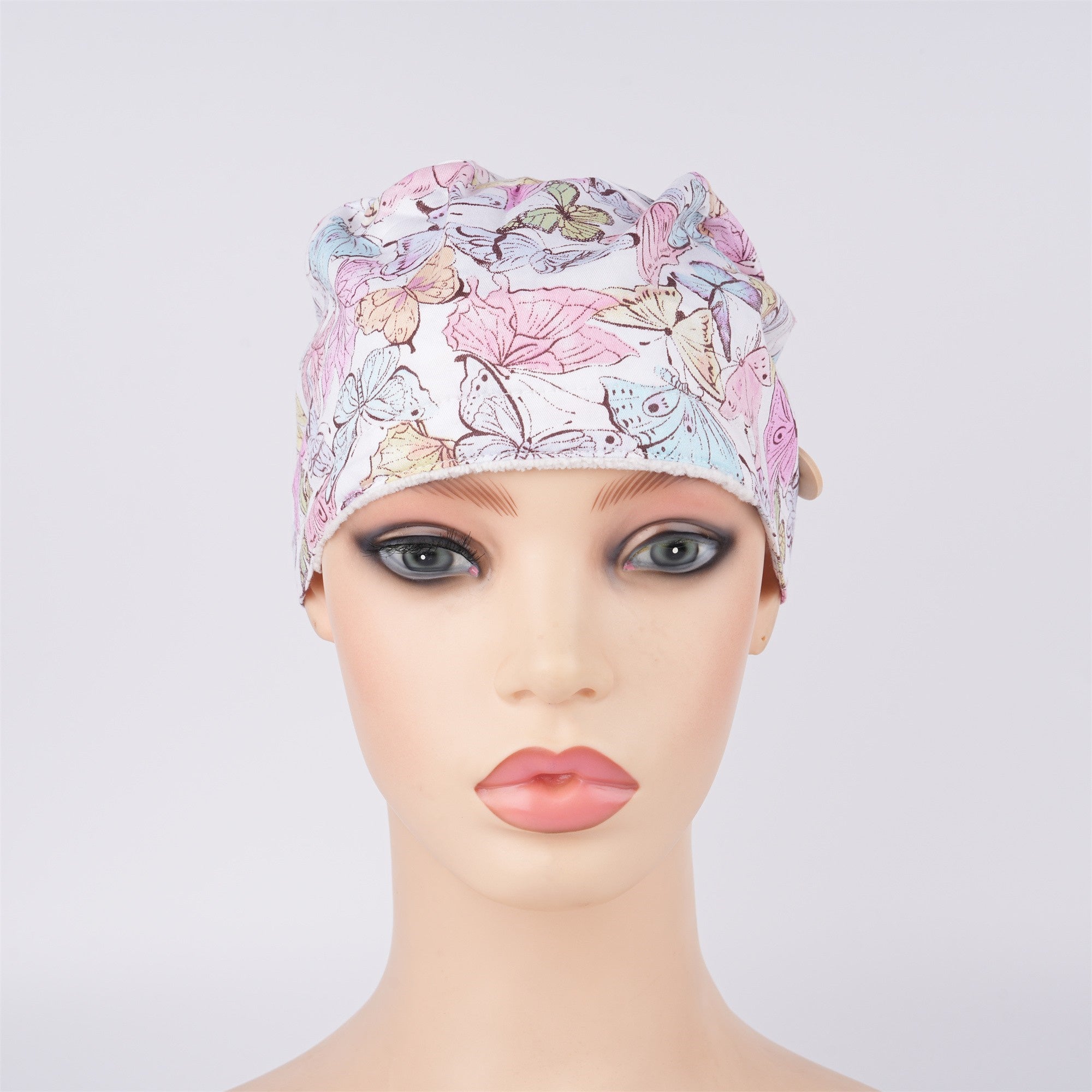 Pink Butterfly Cotton Ponytail Scrub Cap