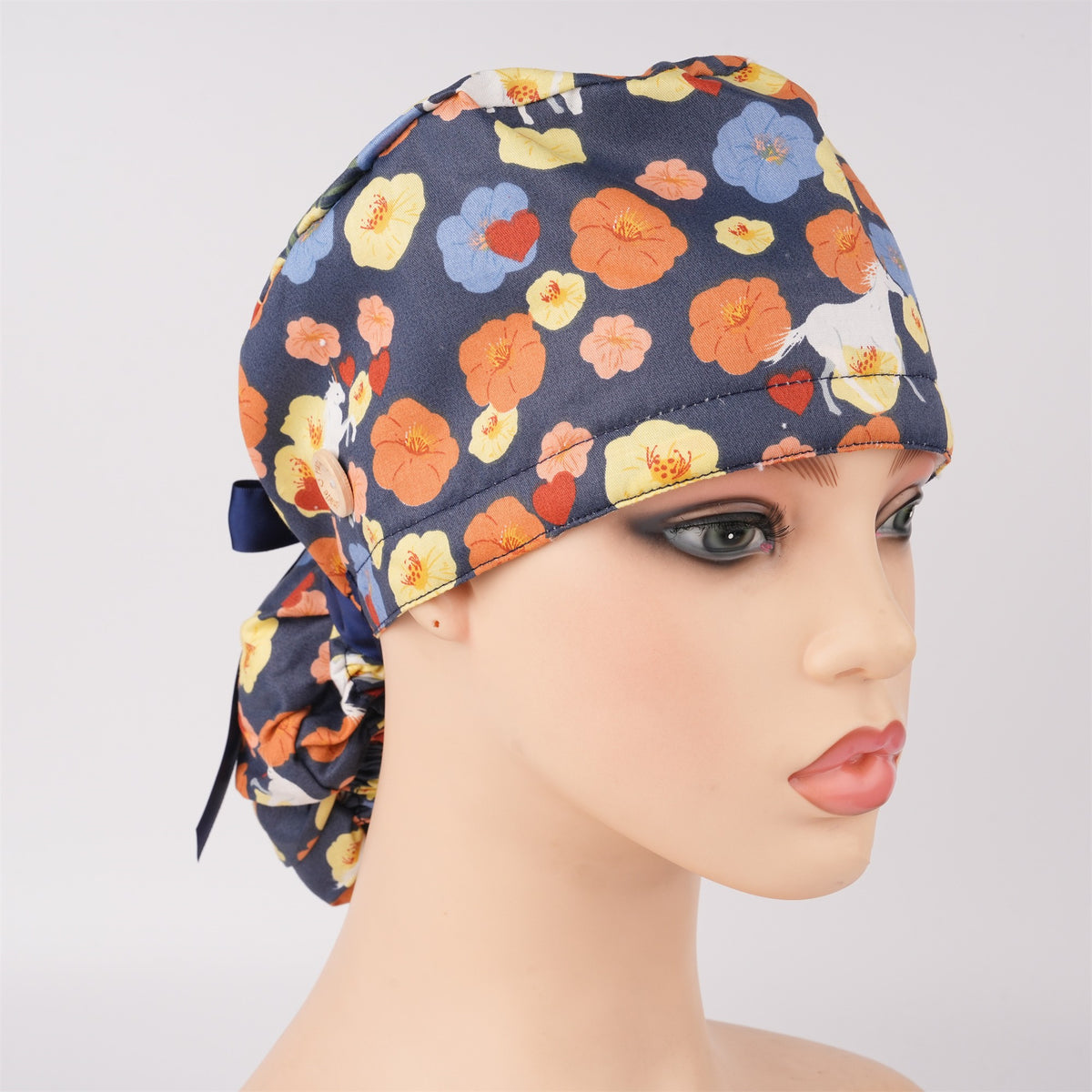 Autumn Flower Cotton Ponytail Scrub Cap