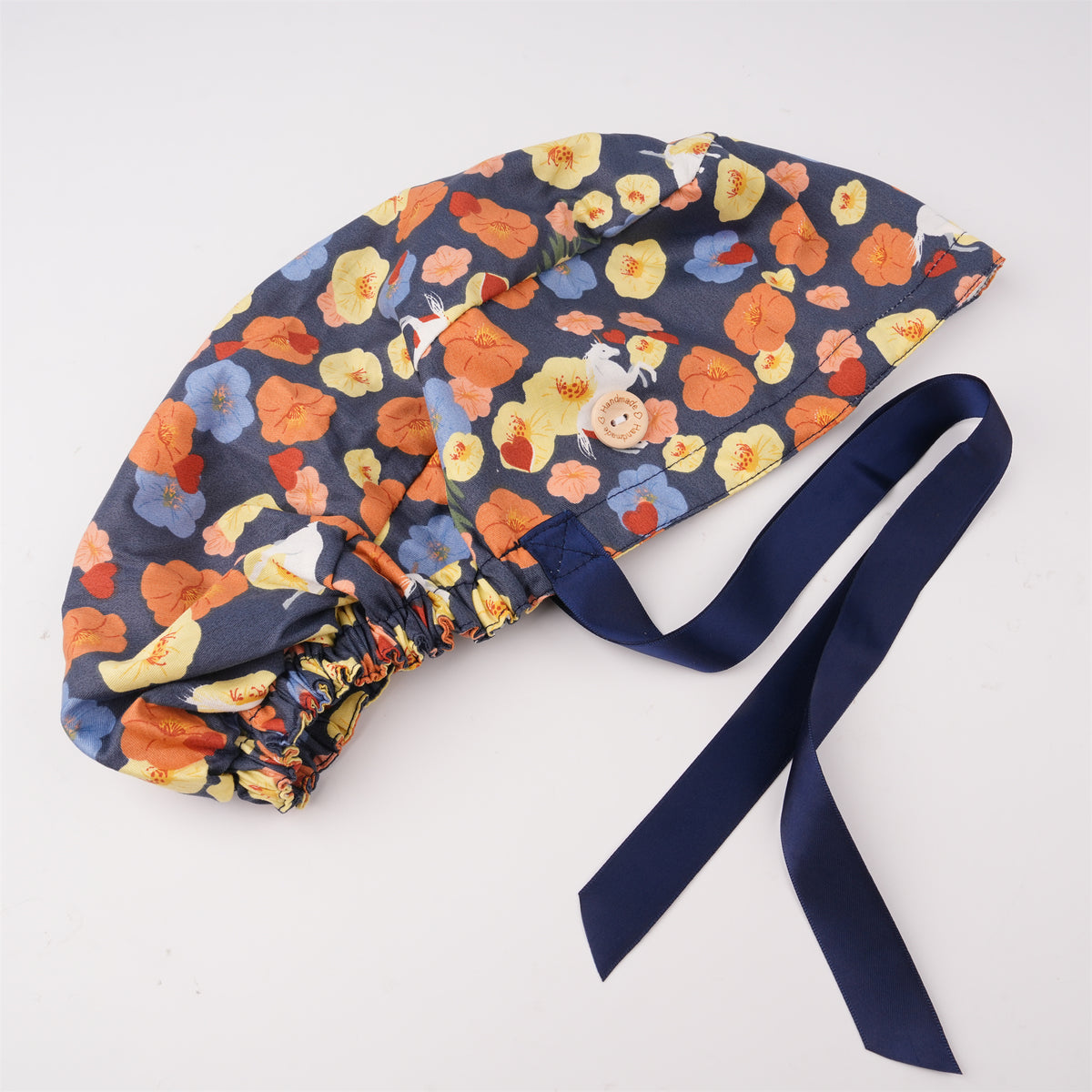 Autumn Flower Cotton Ponytail Scrub Cap