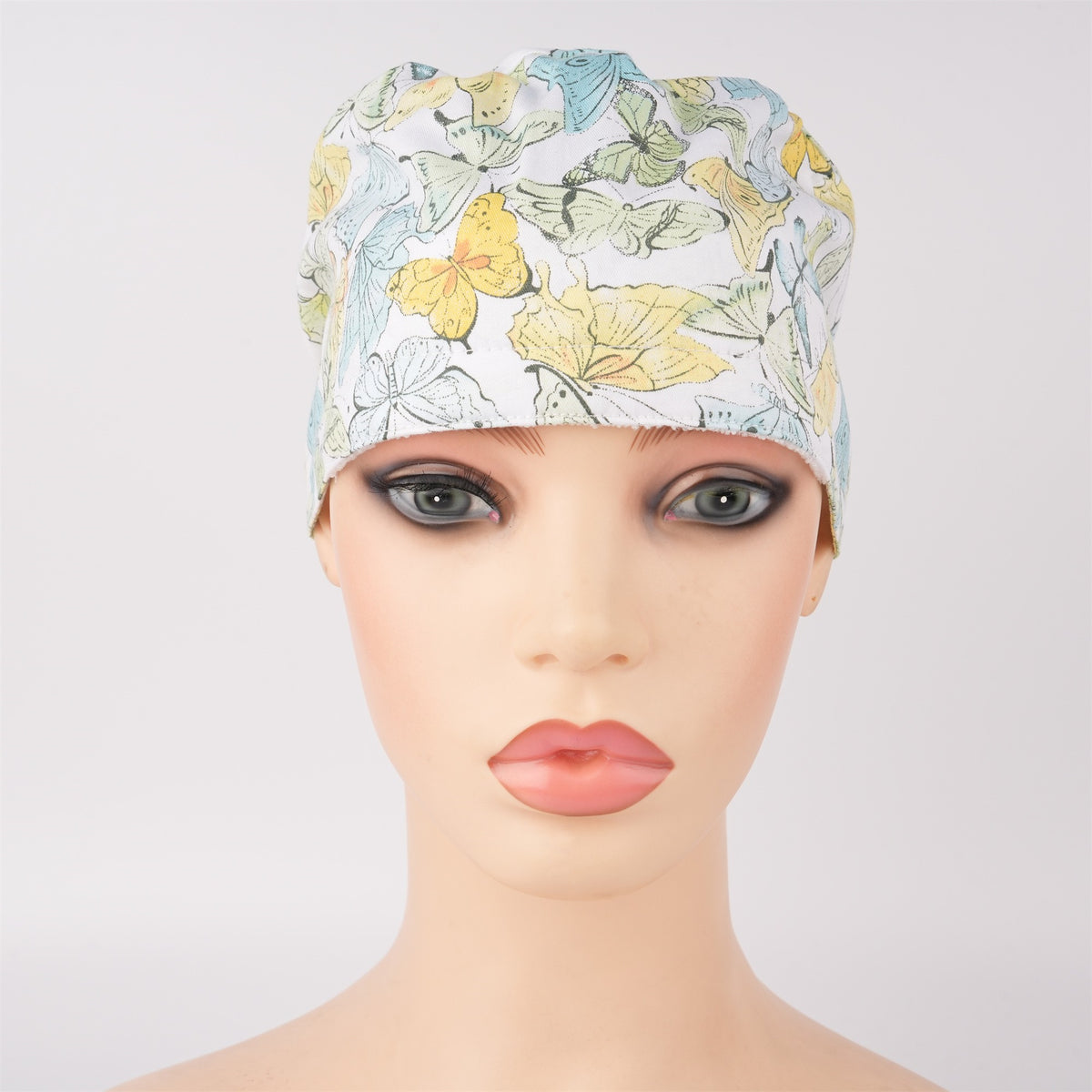 Teal Butterfly Cotton Ponytail Scrub Cap