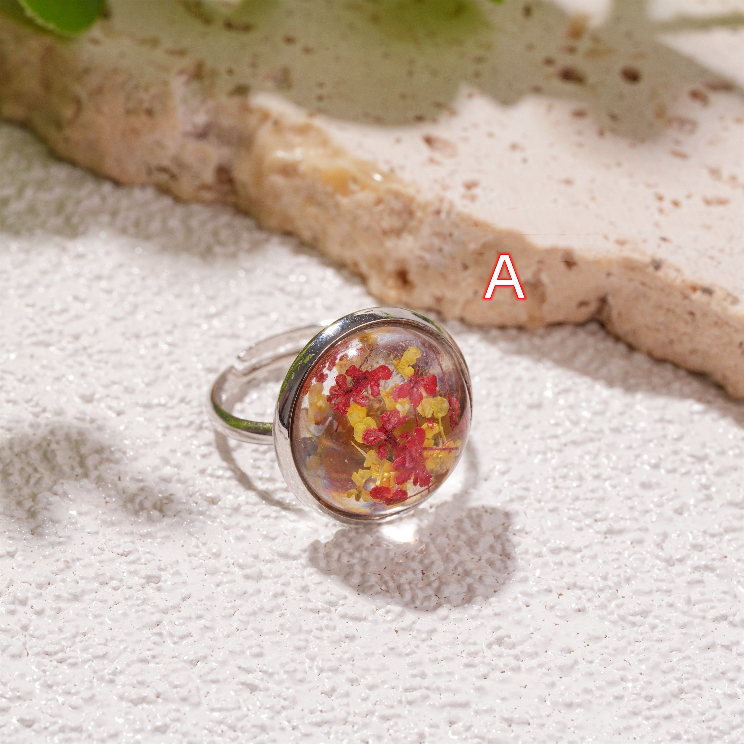 Red/Pink/Blue Floral Jewelry Ring, Dried Flower Ring