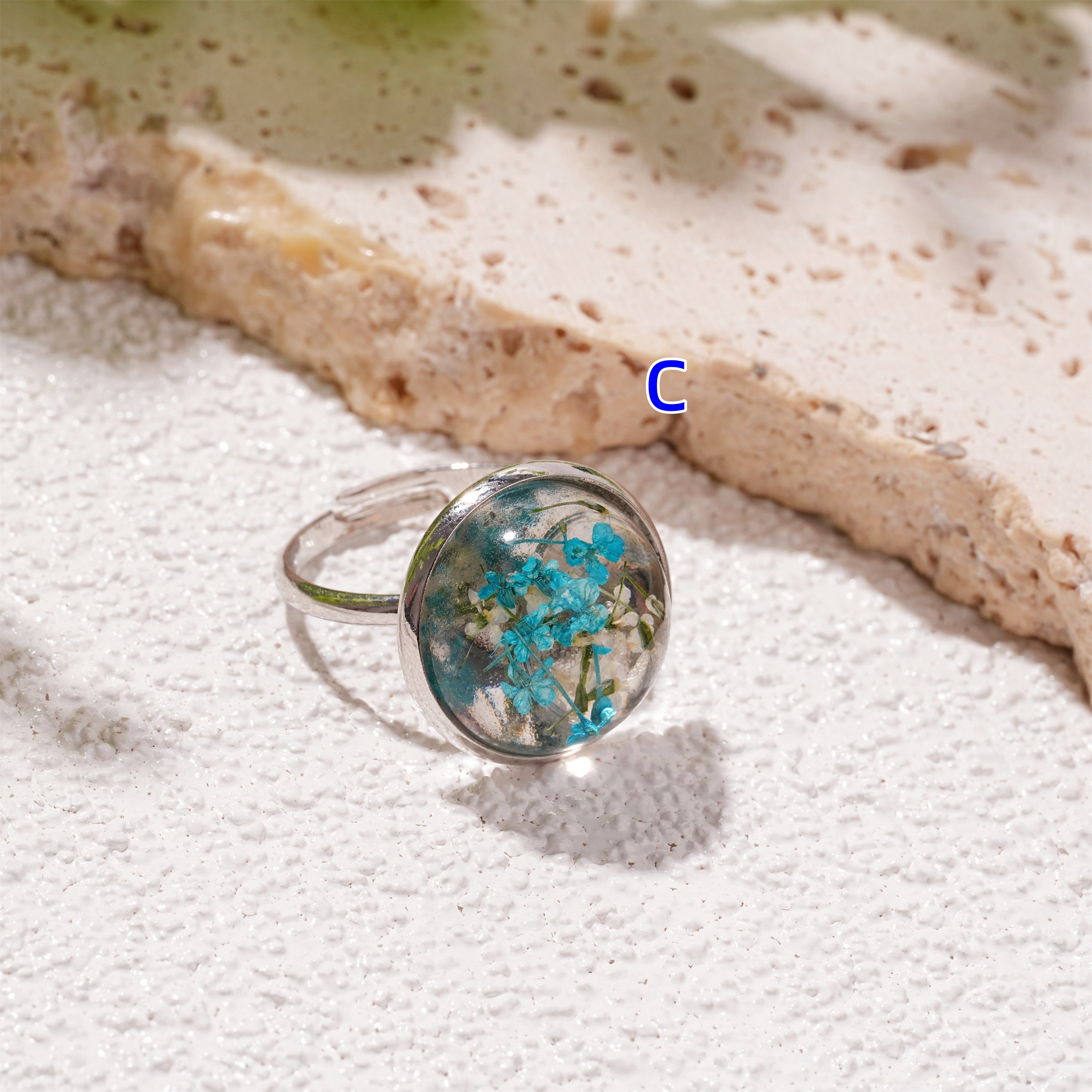 Red/Pink/Blue Floral Jewelry Ring, Dried Flower Ring