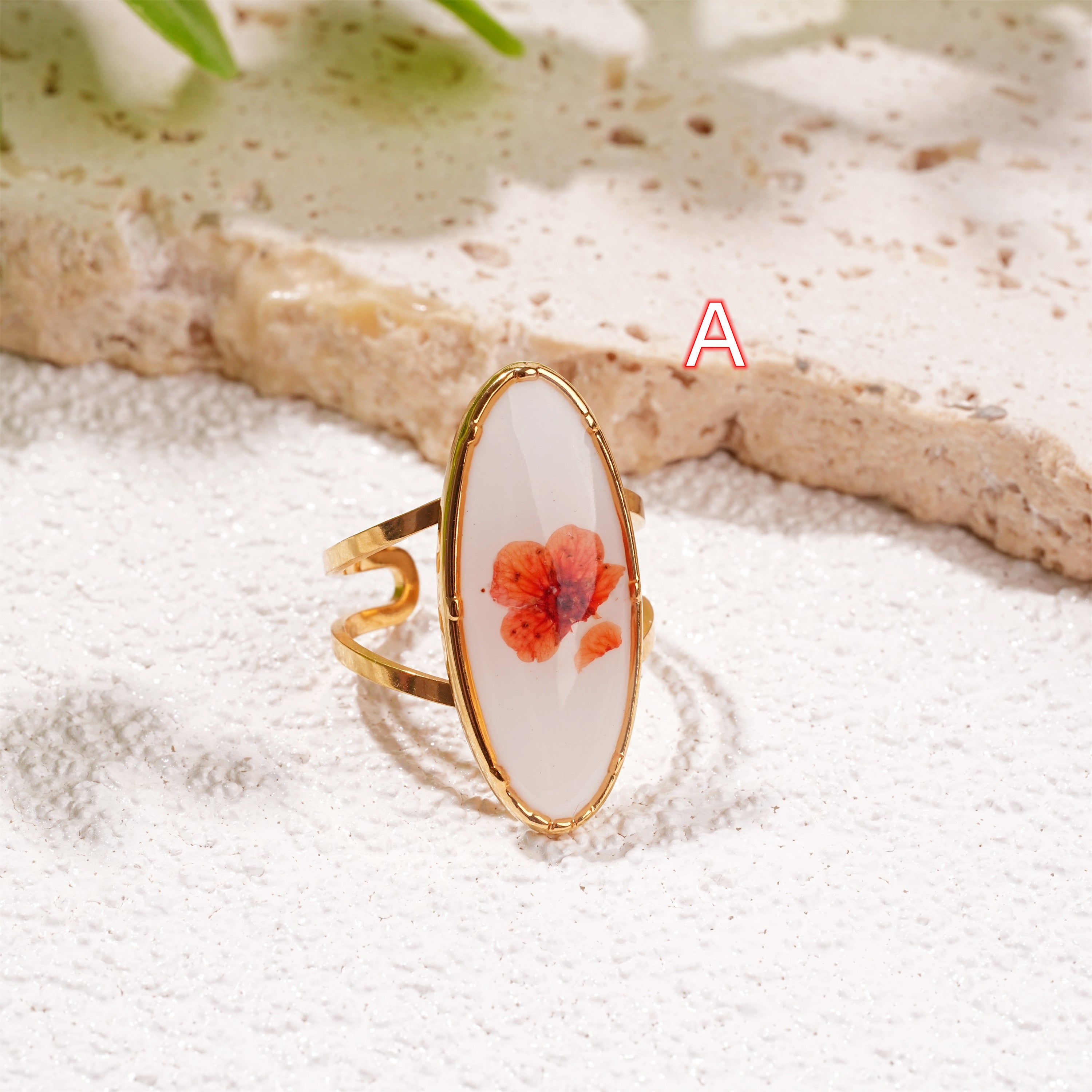 Heart/Square/Oval Shape Real Flower Resin Rings,Red/Green Floral Jewelry Ring
