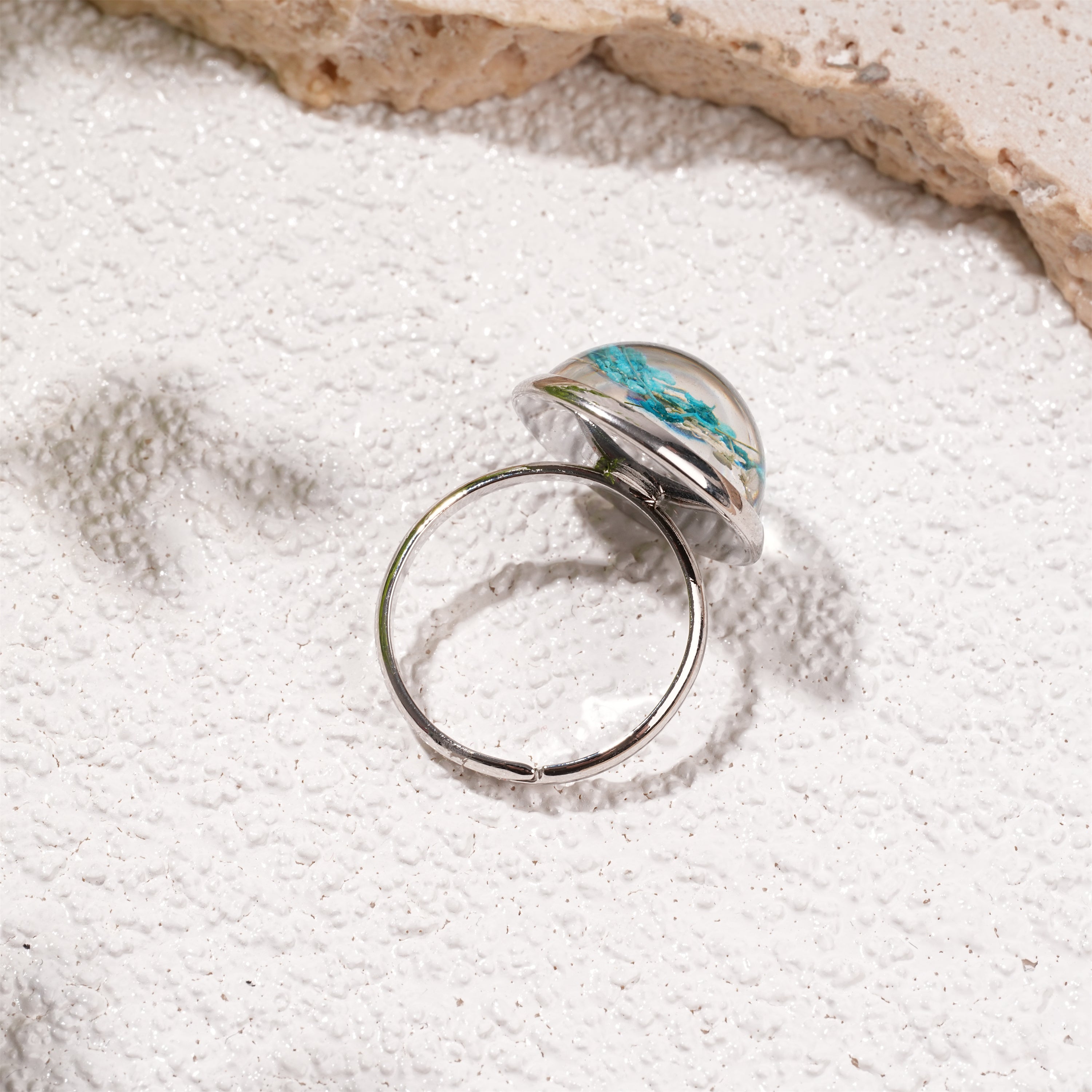 Red/Pink/Blue Floral Jewelry Ring, Dried Flower Ring
