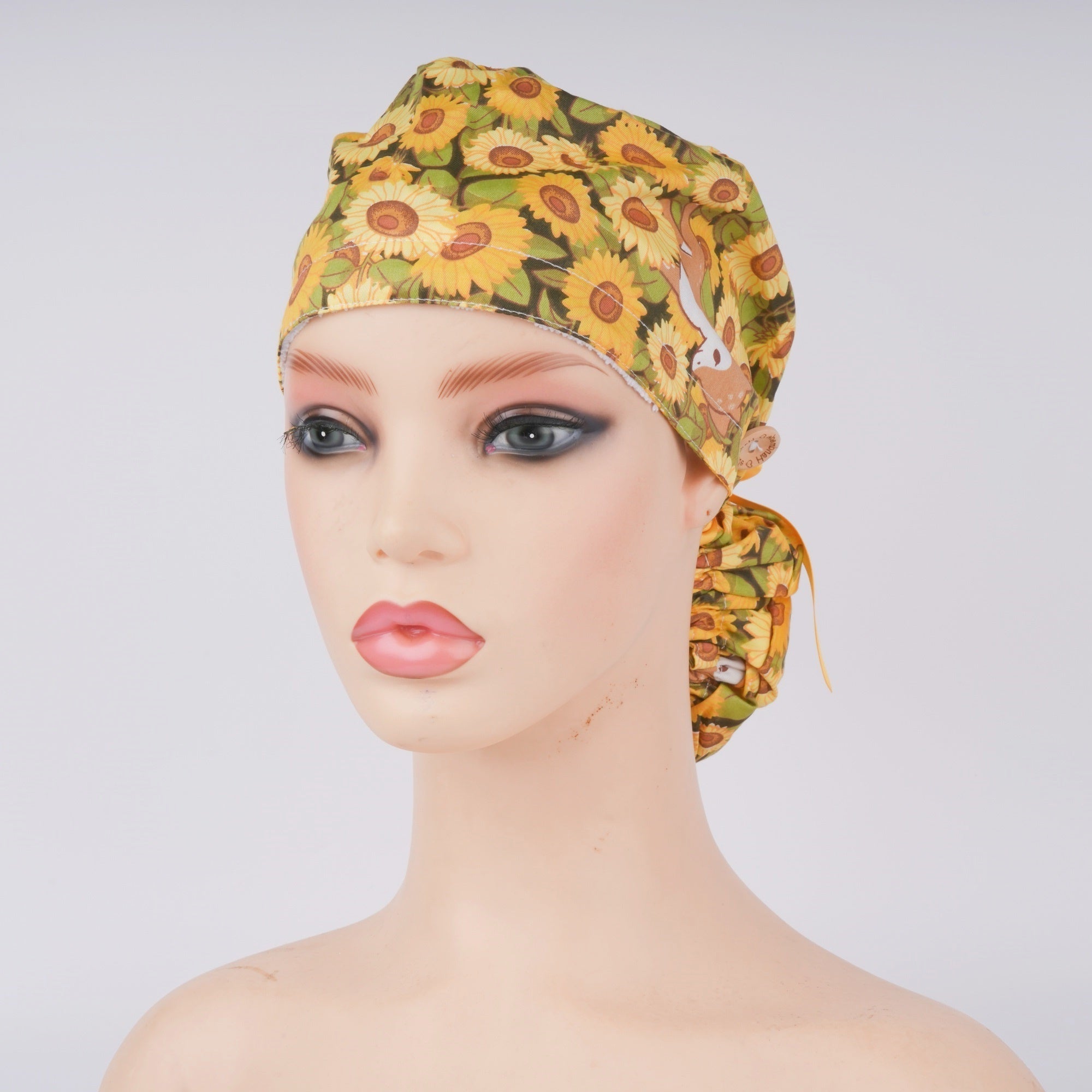 Yellow Sunflower Cotton Ponytail Scrub Cap