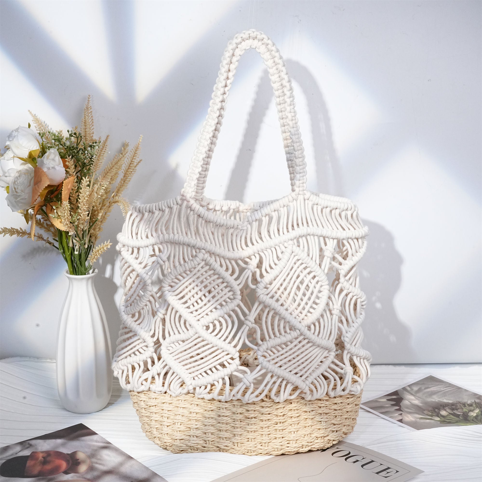 Straw Woven Bag,Hollow Holiday Vacation Cross-body Bag, Handmade Paper Rope Handbag for Party|Beach|Birthday|Wedding