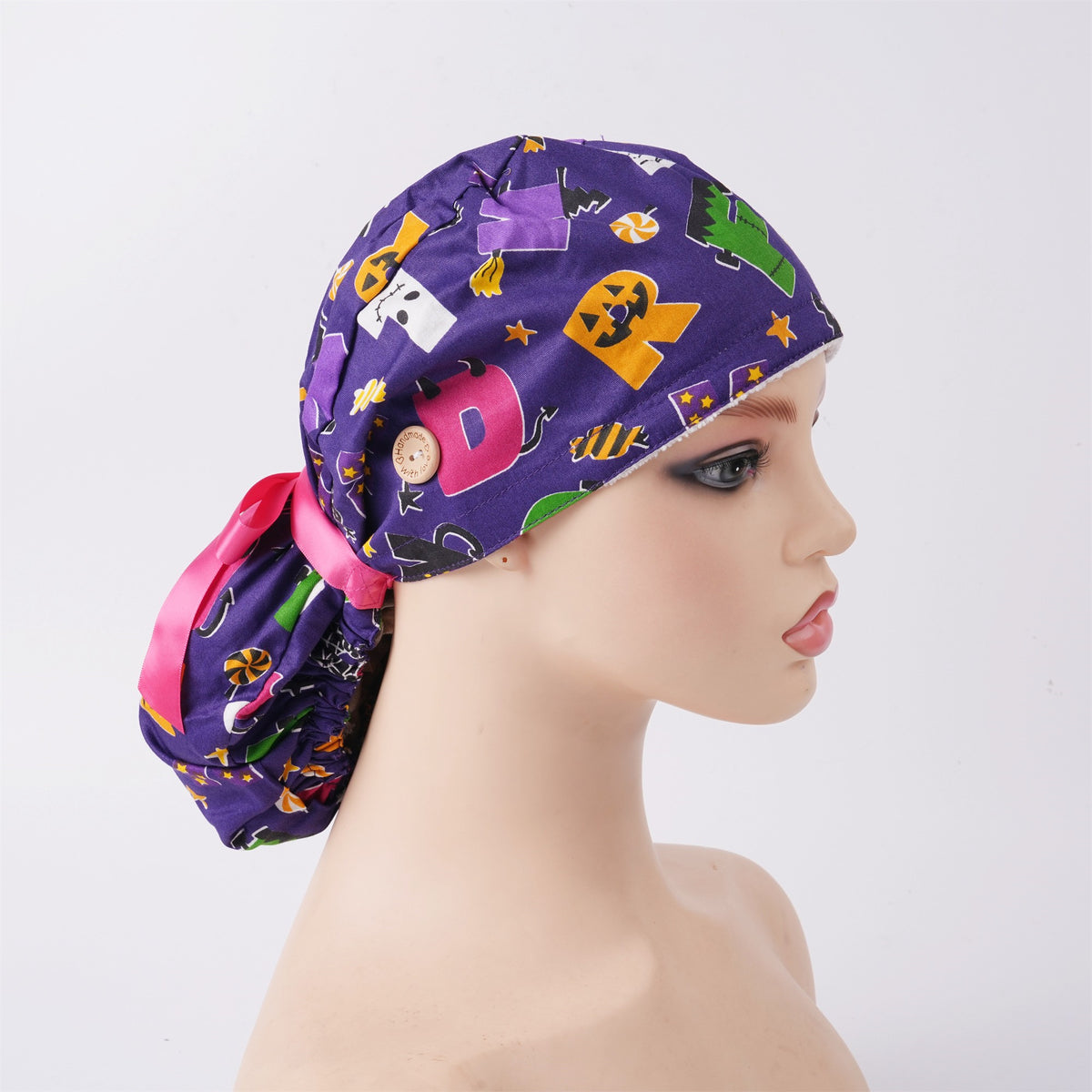 Spooky Halloween Letter Ponytail Scrub Cap