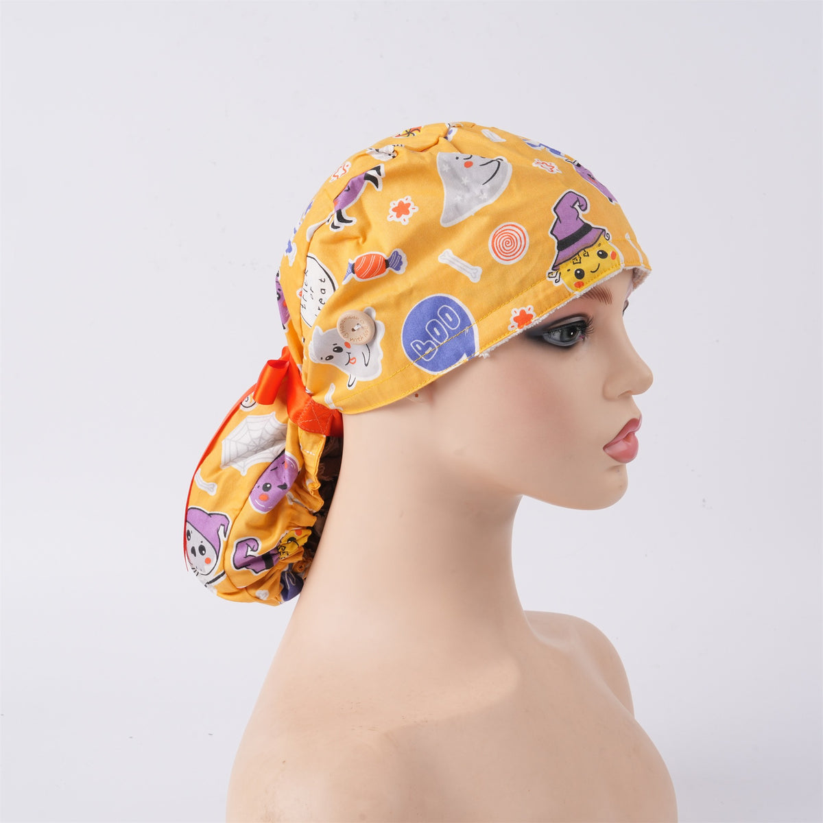 Cute Ghost Candy Ponytail Scrub Cap, Yellow Pink Optional