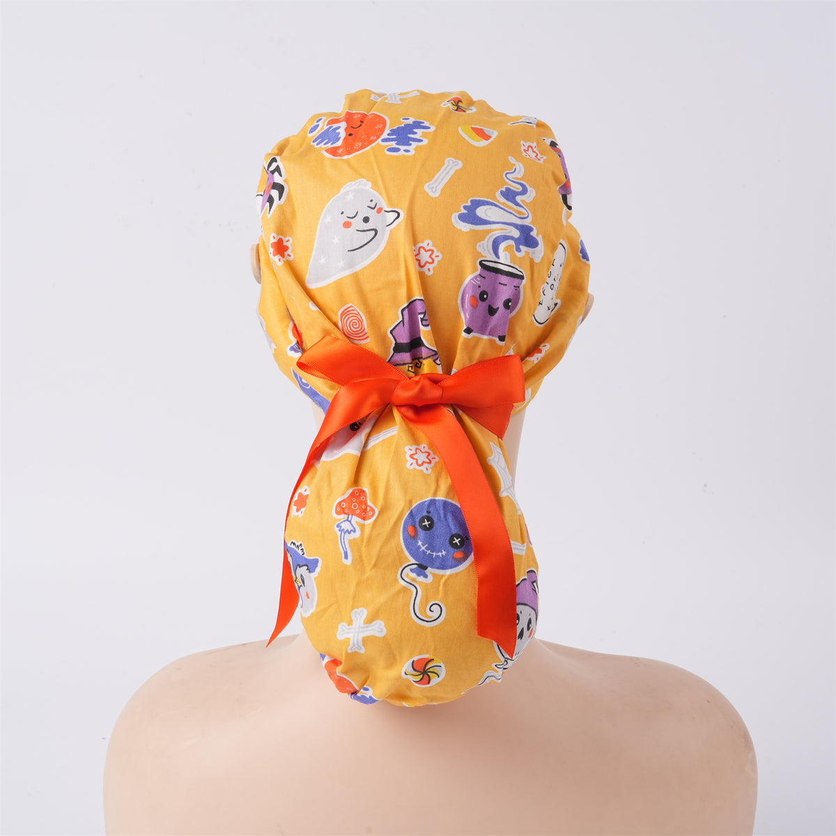 Cute Ghost Candy Ponytail Scrub Cap, Yellow Pink Optional