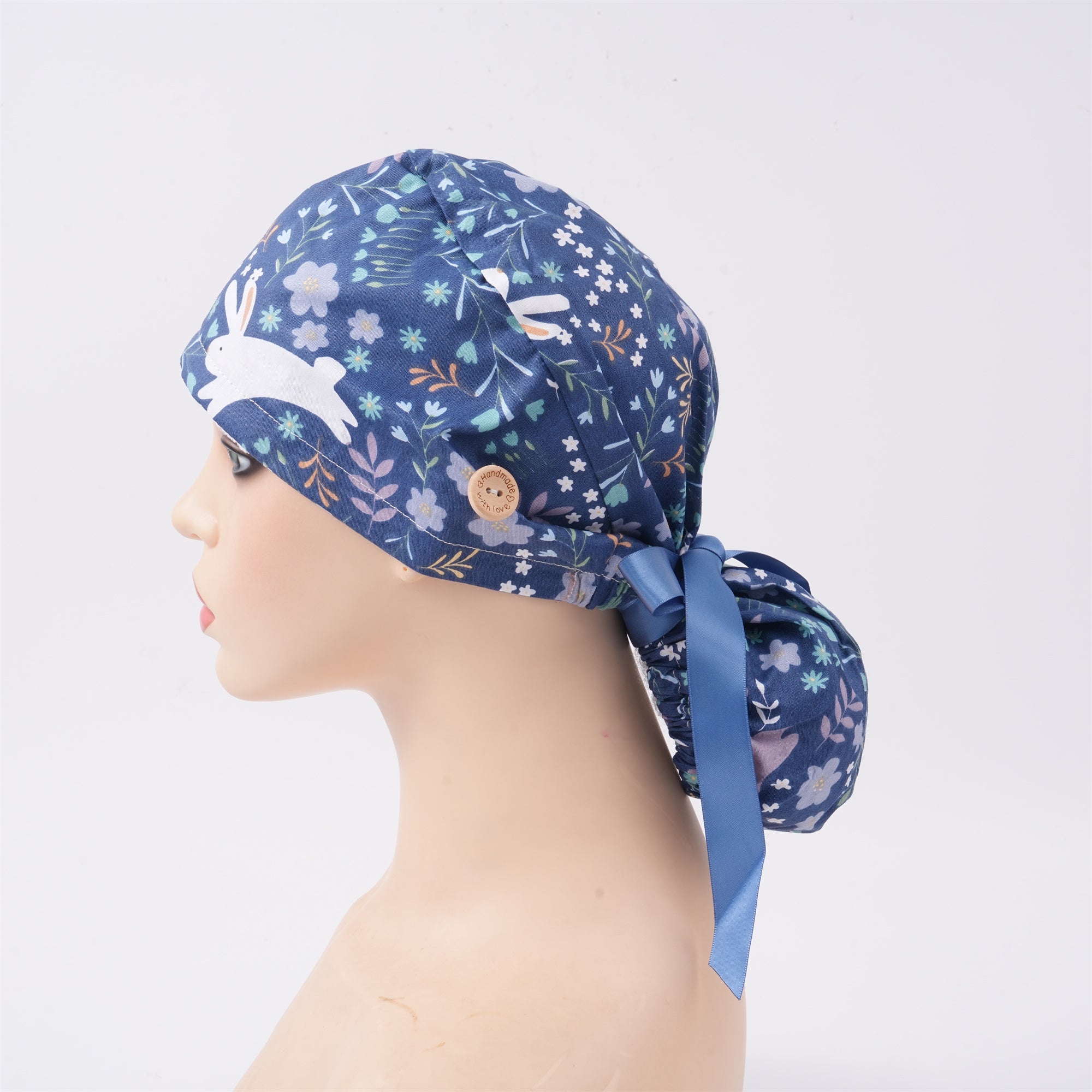 Wildflowers Animal Ponytail Scrub Cap,Navy Cotton OR Hat