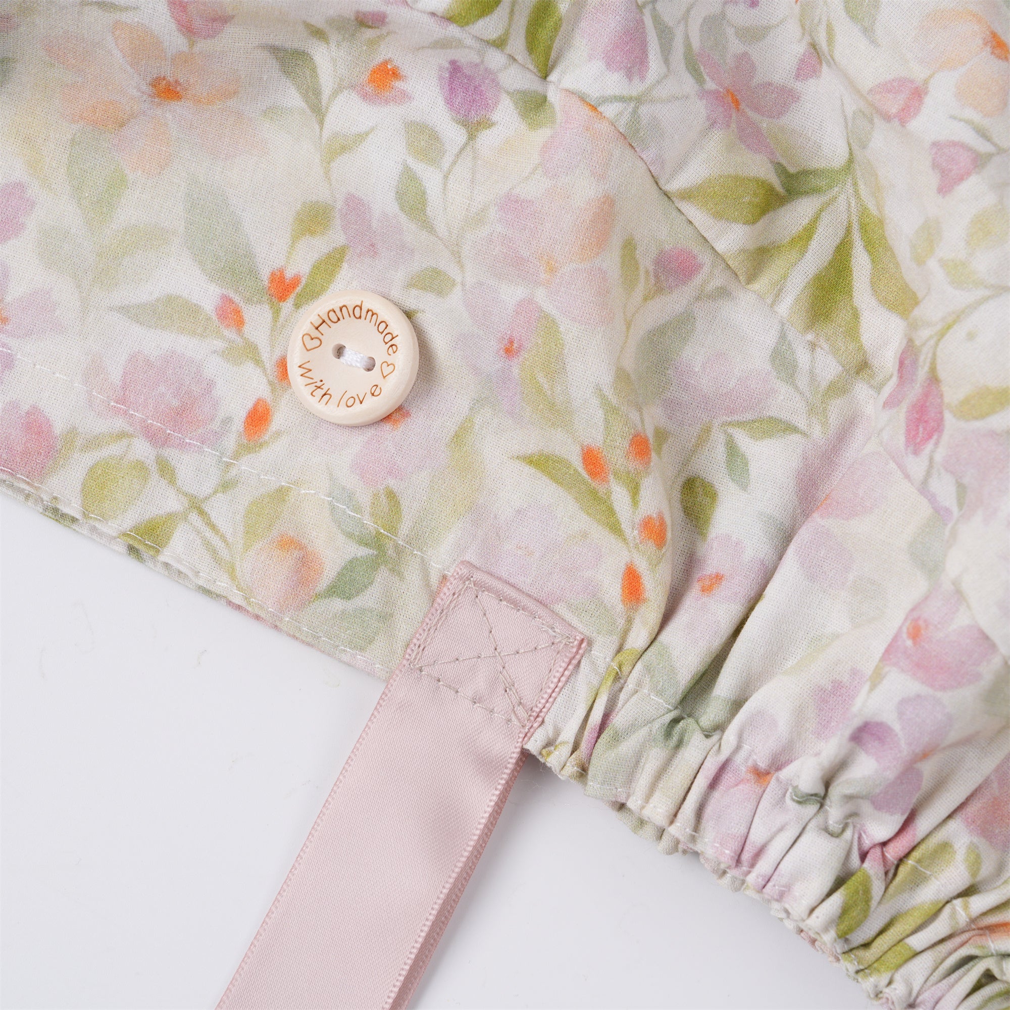Apricot Watercolor Floral Cotton Ponytail Scrub Cap