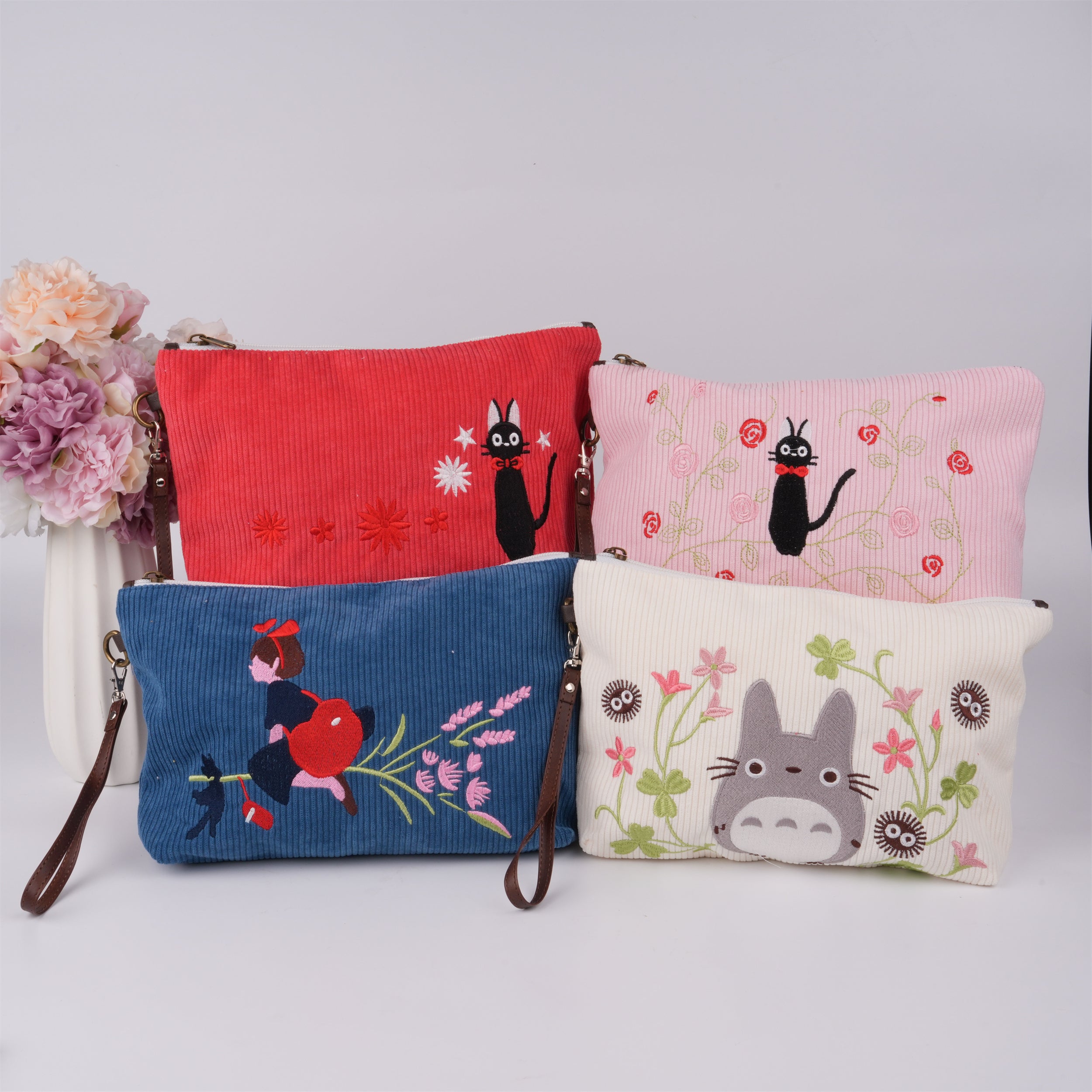 Totoro Corduroy Switch Bag with Zipper,Cute Design for Makeup & Personal Items