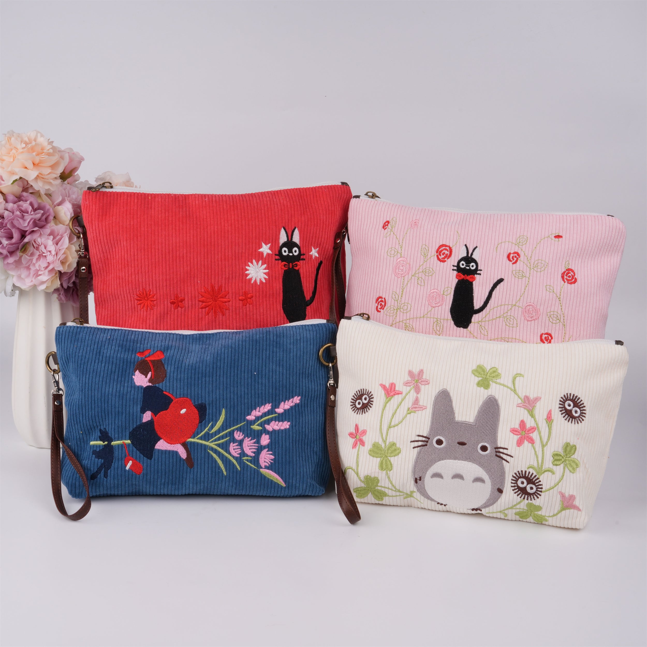 Totoro Corduroy Switch Bag with Zipper,Cute Design for Makeup & Personal Items