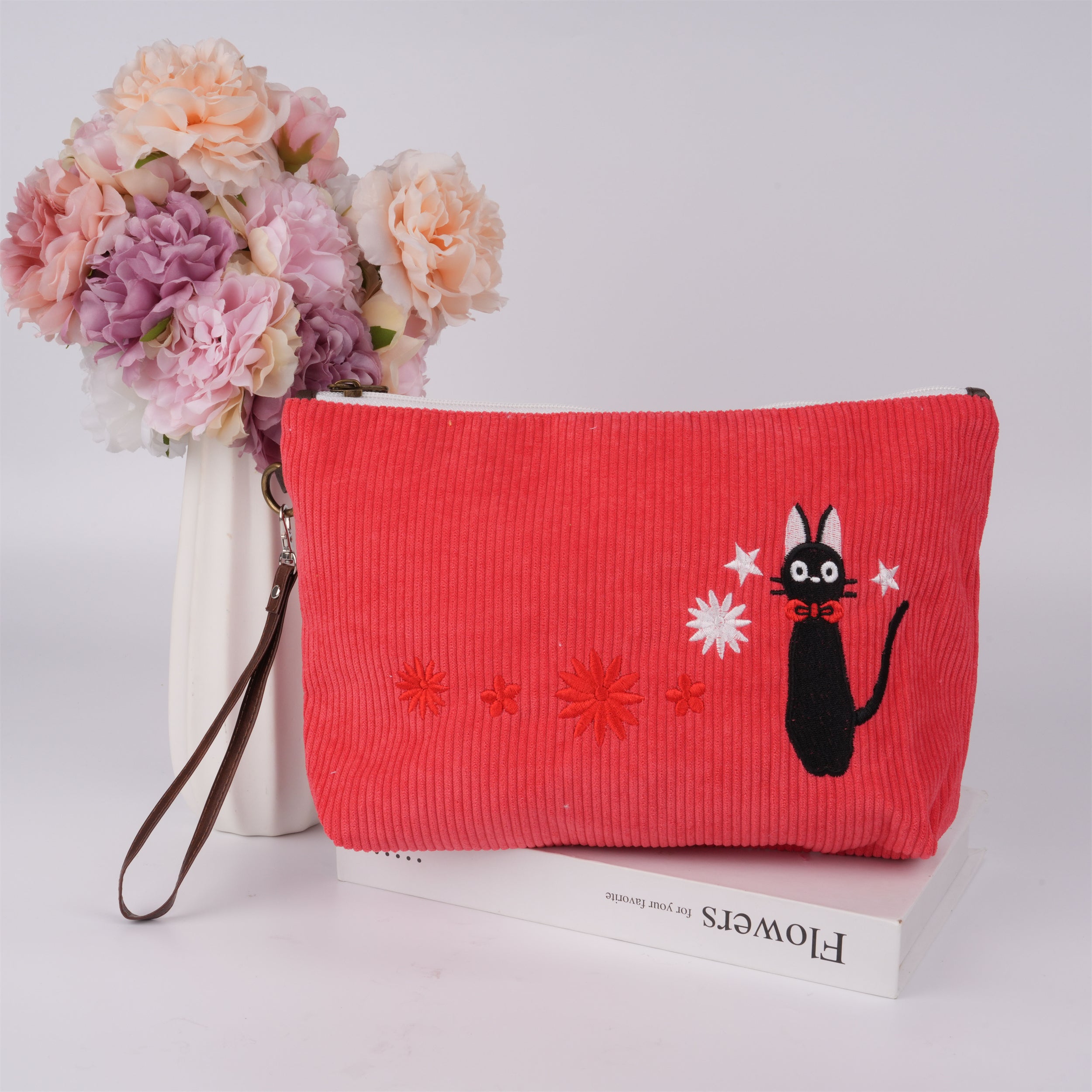 Totoro Corduroy Switch Bag with Zipper,Cute Design for Makeup & Personal Items