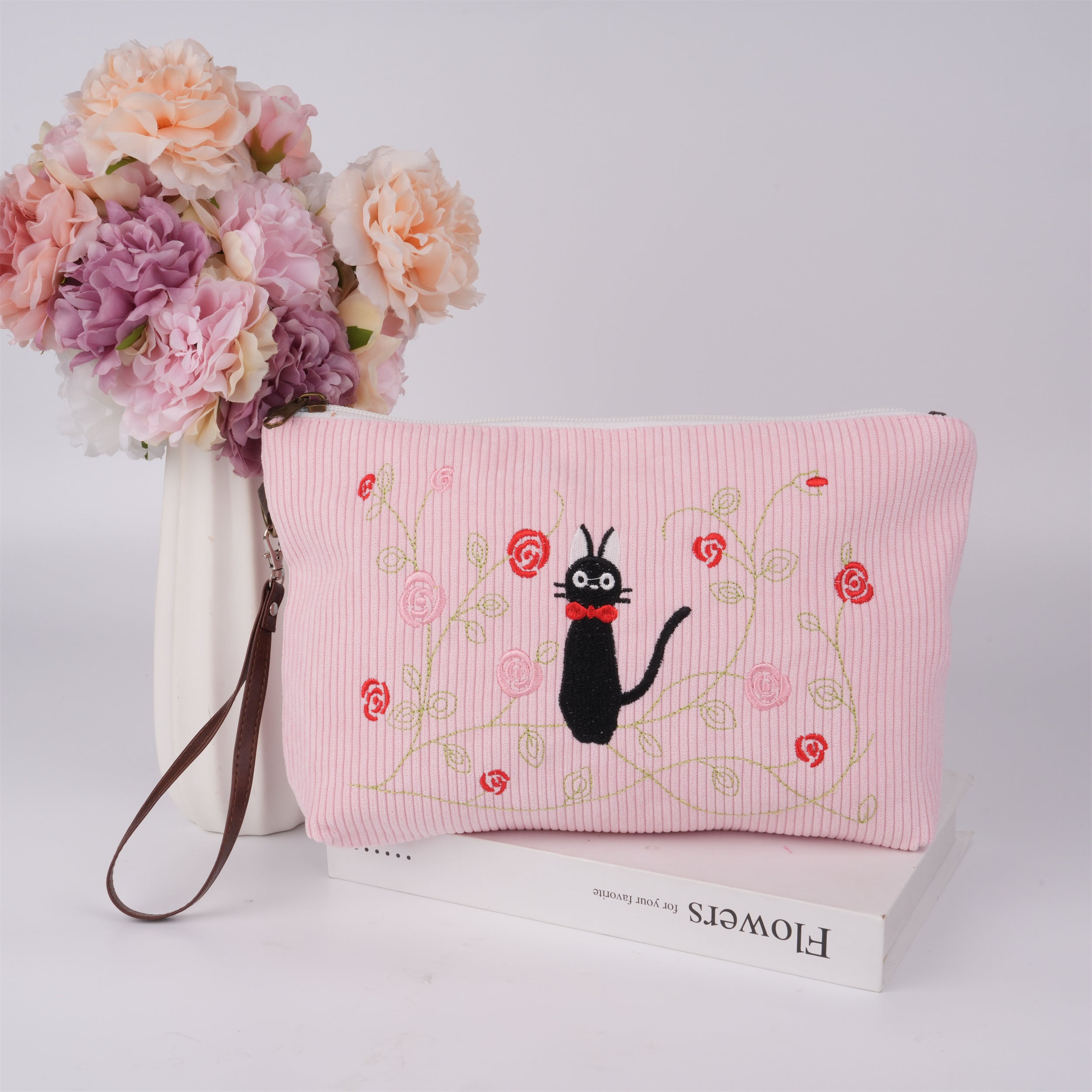 Totoro Corduroy Switch Bag with Zipper,Cute Design for Makeup & Personal Items