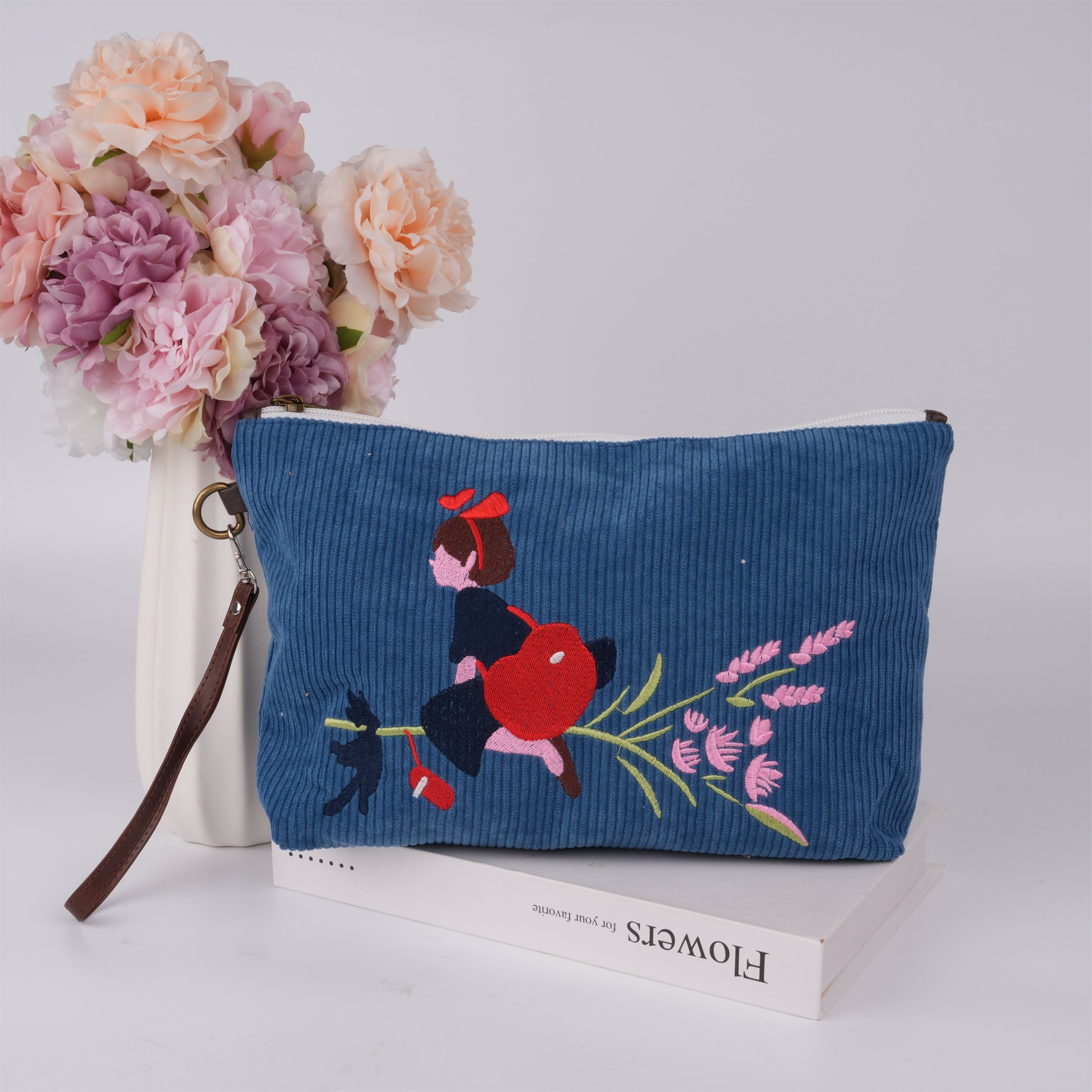 Totoro Corduroy Switch Bag with Zipper,Cute Design for Makeup & Personal Items