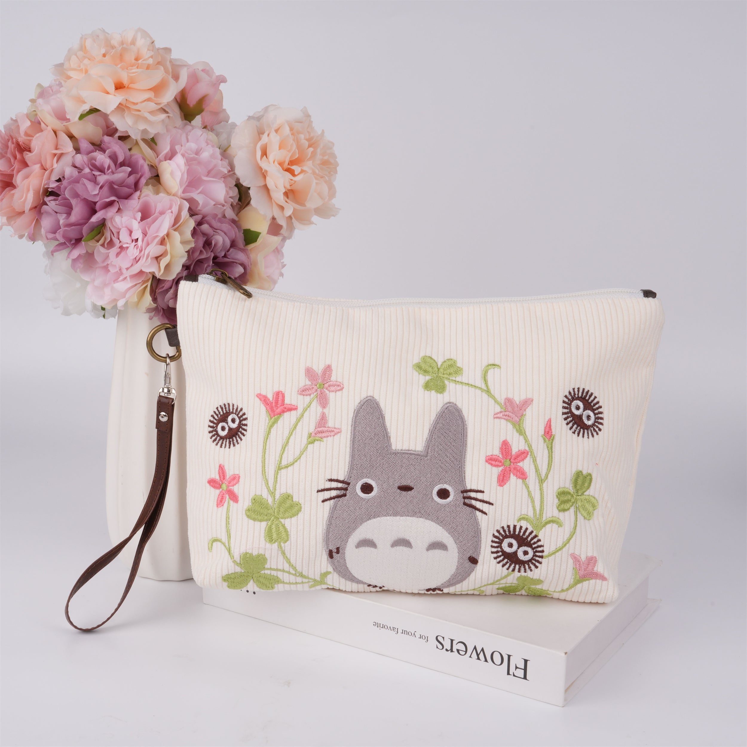Totoro Corduroy Switch Bag with Zipper,Cute Design for Makeup & Personal Items