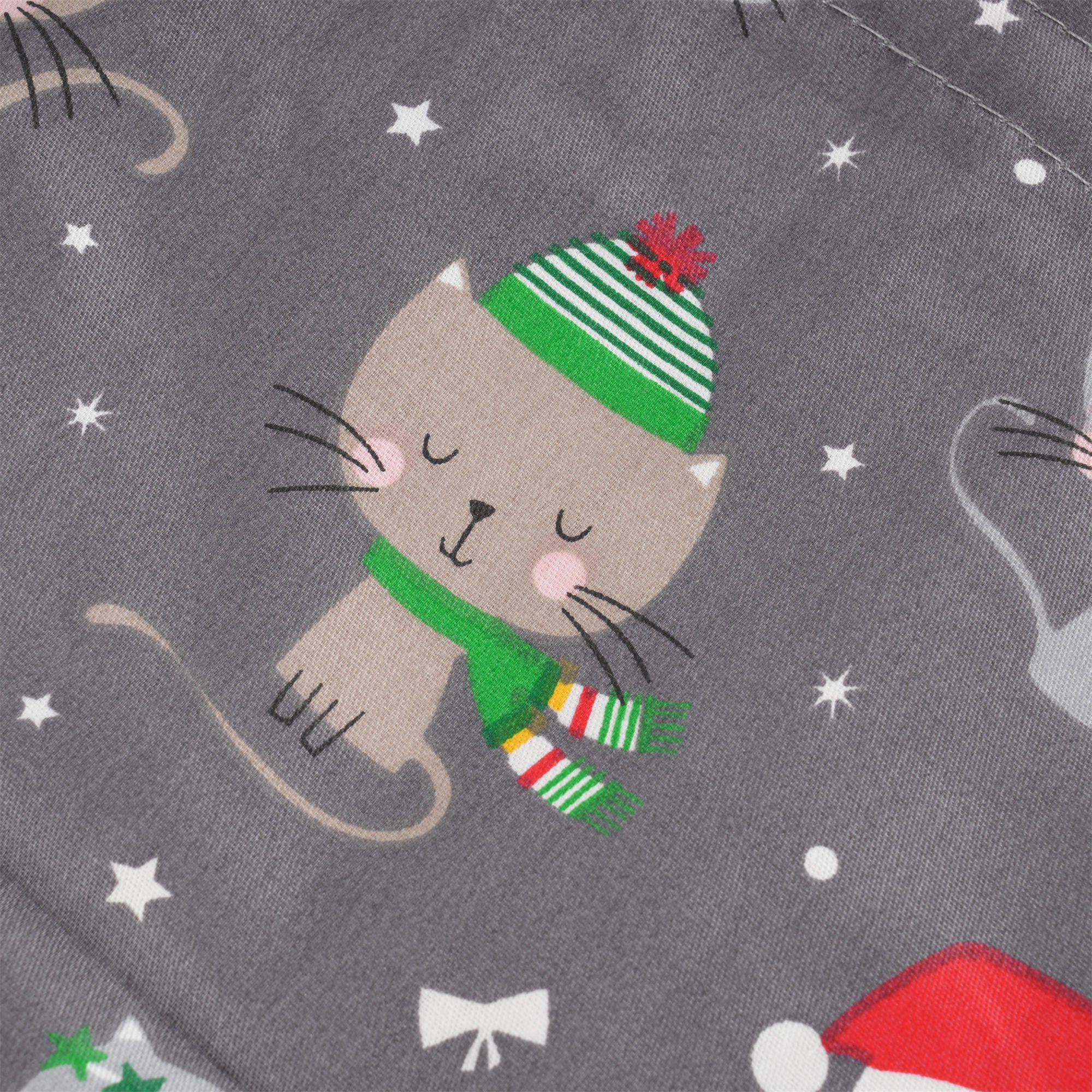 Grey Christmas Gift Bag,Cute Grey & Khaki Kitten with Christmas Hat,Premium Double Coton