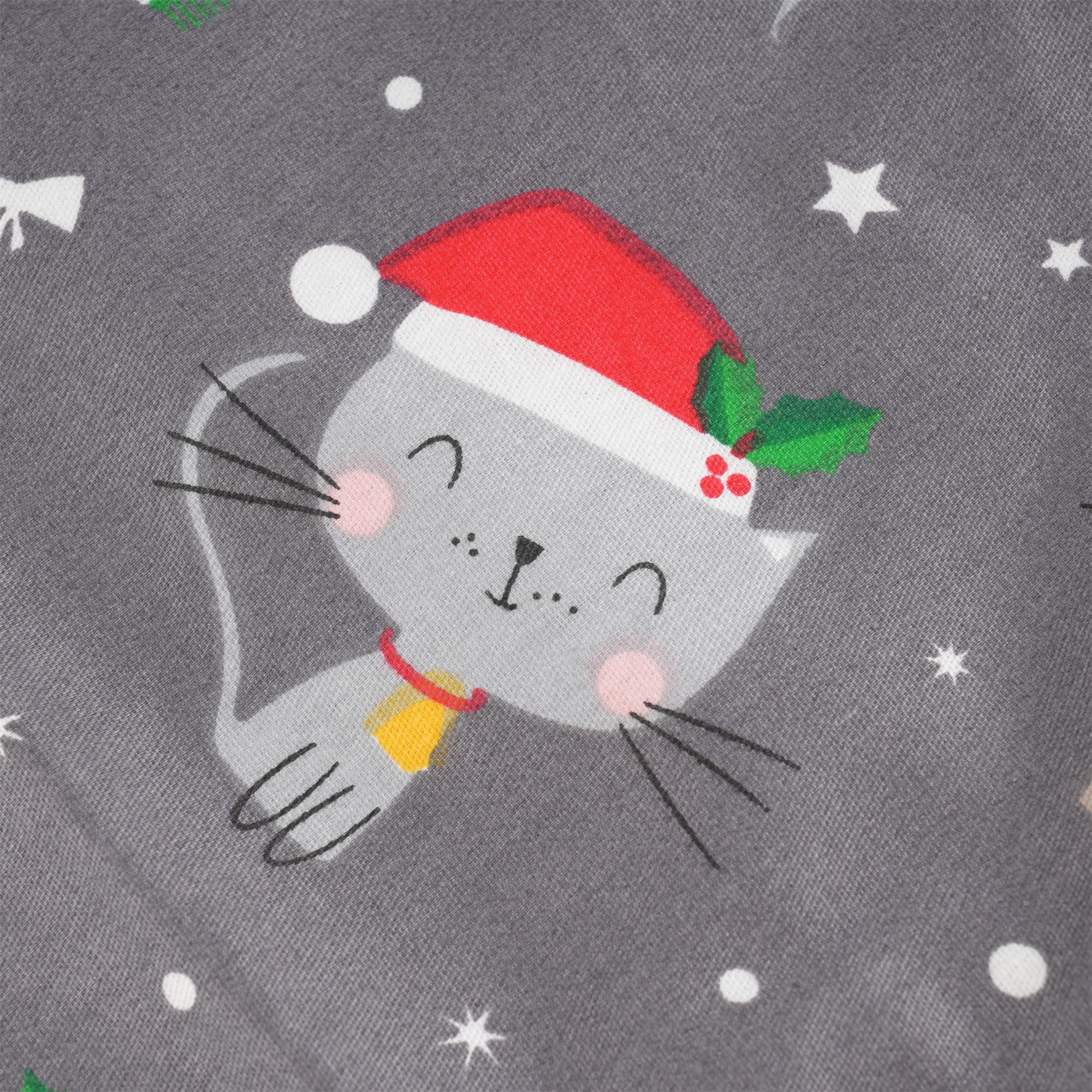 Grey Christmas Gift Bag,Cute Grey & Khaki Kitten with Christmas Hat,Premium Double Coton