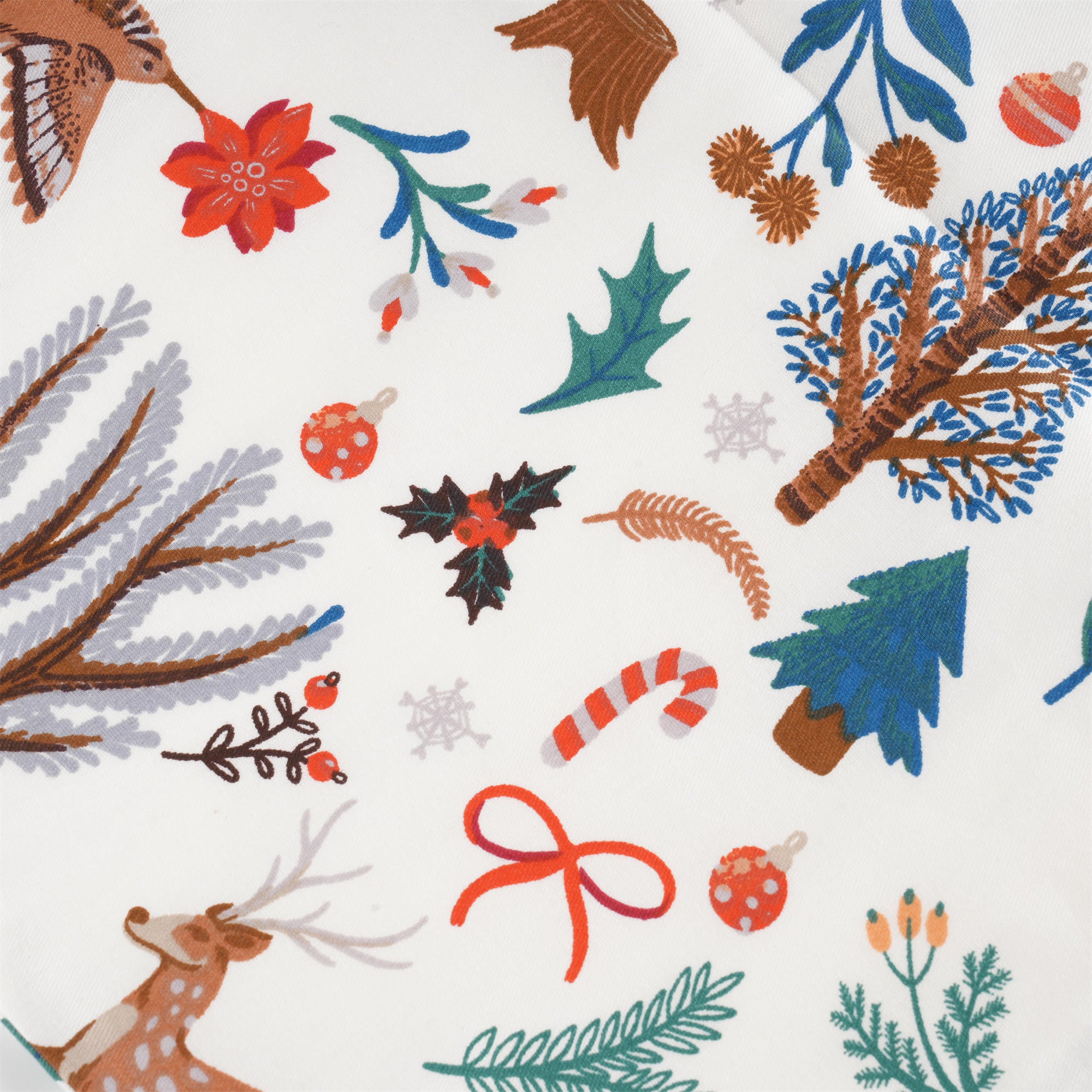 White Christmal Drawstring Gift Bag,Animal & Flowers Pattern