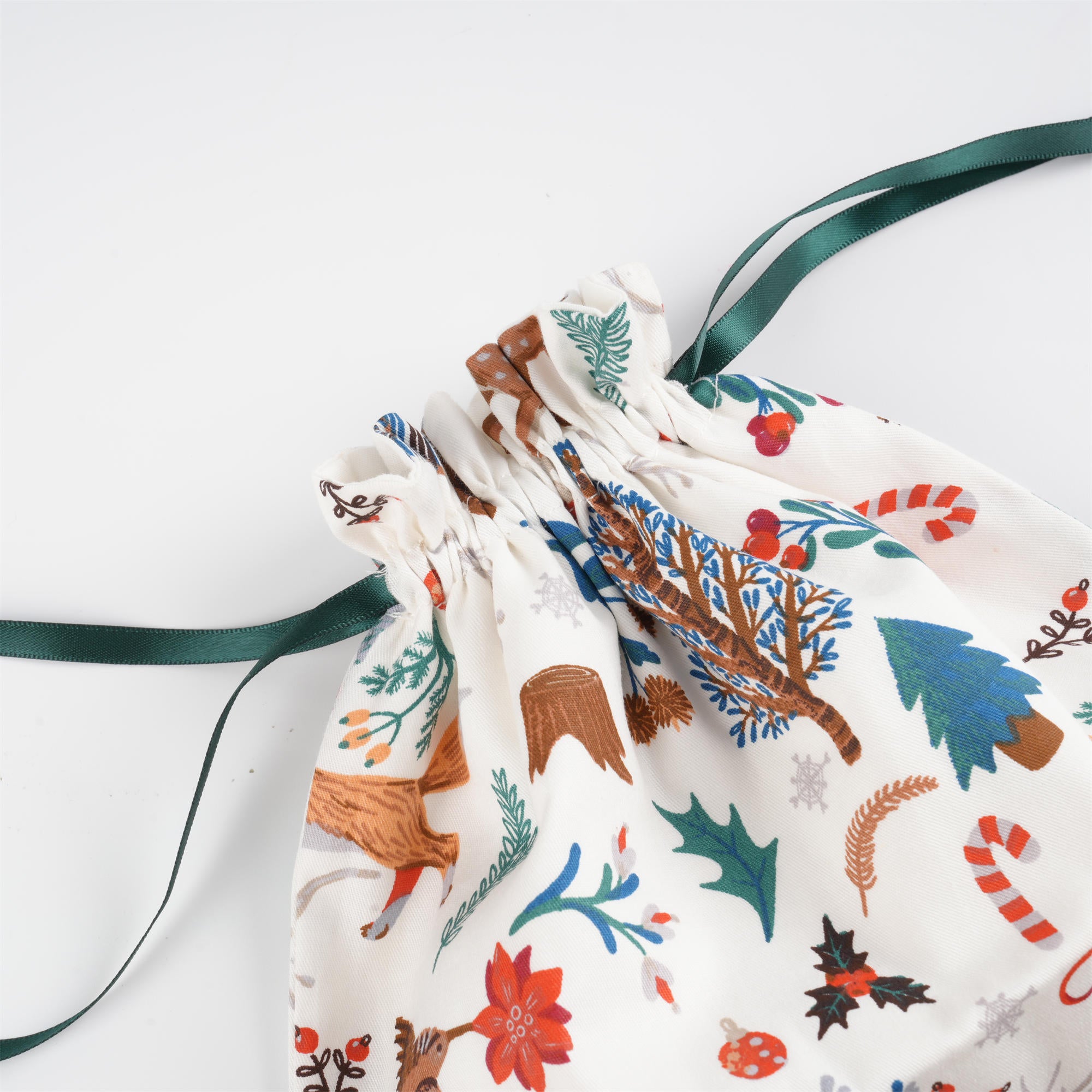 White Christmal Drawstring Gift Bag,Animal & Flowers Pattern,Etra Large Gift Wrapping