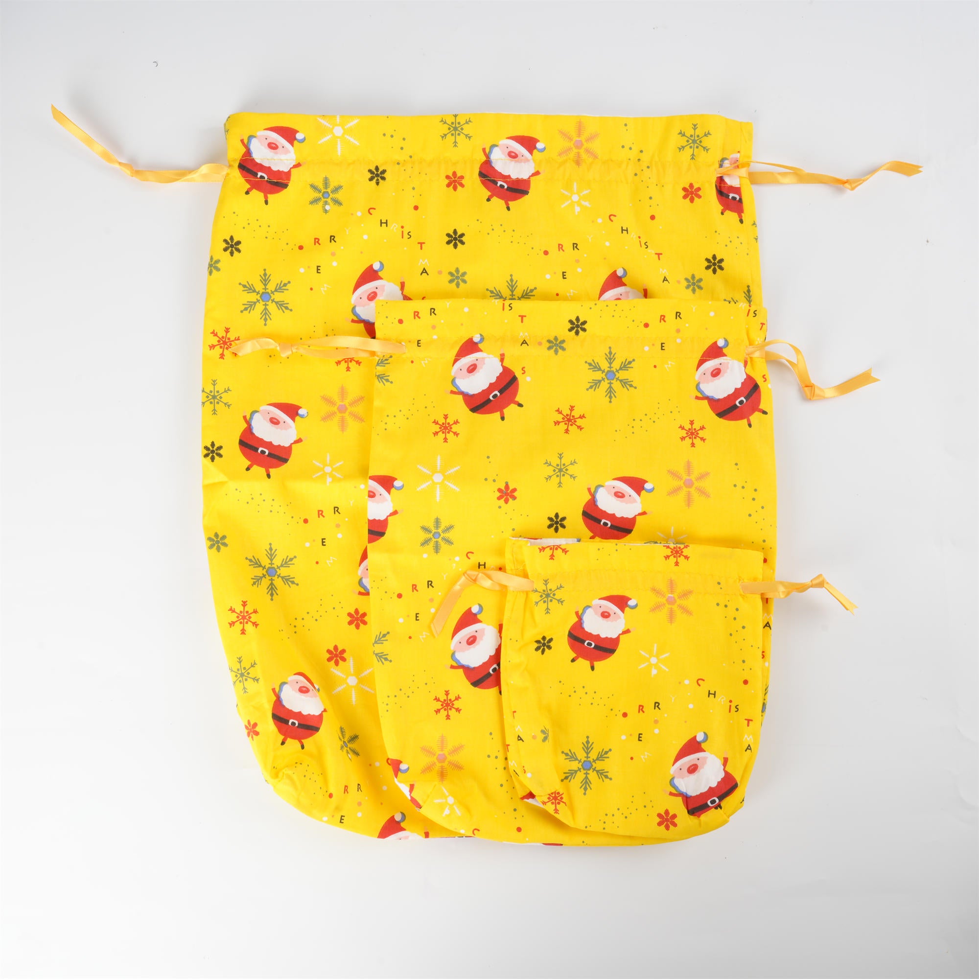 Yellow Christmas Gift Bag,Snata Claus,Snowflake Print,Xmas Sack