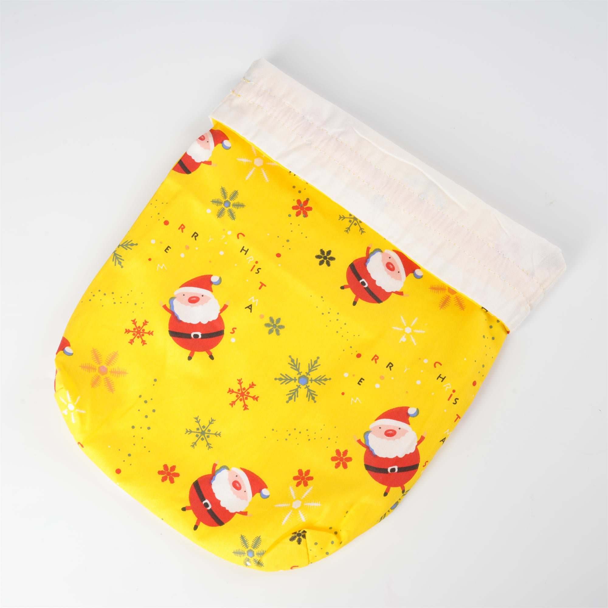 Yellow Christmas Gift Bag,Snata Claus,Snowflake Print,Xmas Sack