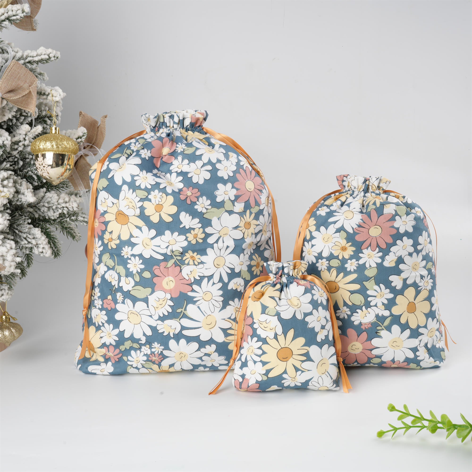 White/Orange/Pink Diasy Flower Drawstring Gift Bag,Holidy Party/Wedding Favor Gift Bag Wrapping