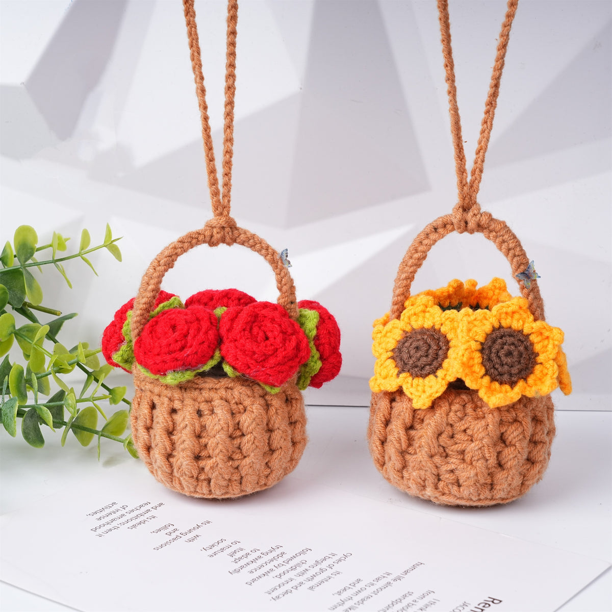 Crochet Flowers Basket Hanging,Fall Home Decor