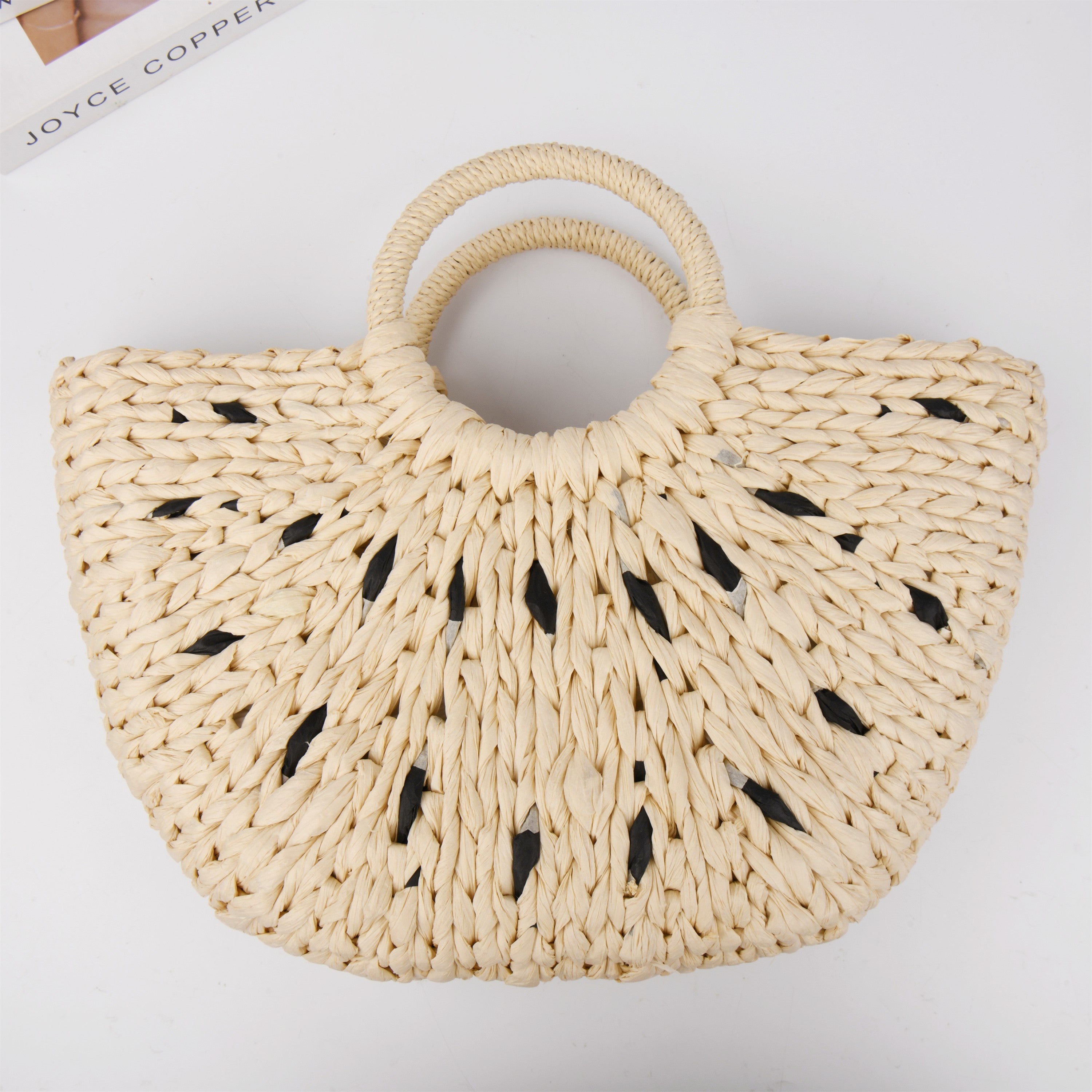 Yellow Half Moon Straw Bag, Summer Vacation Beach Paper Rope Basket Bag, Tote for Party|Beach|Birthday|Wedding