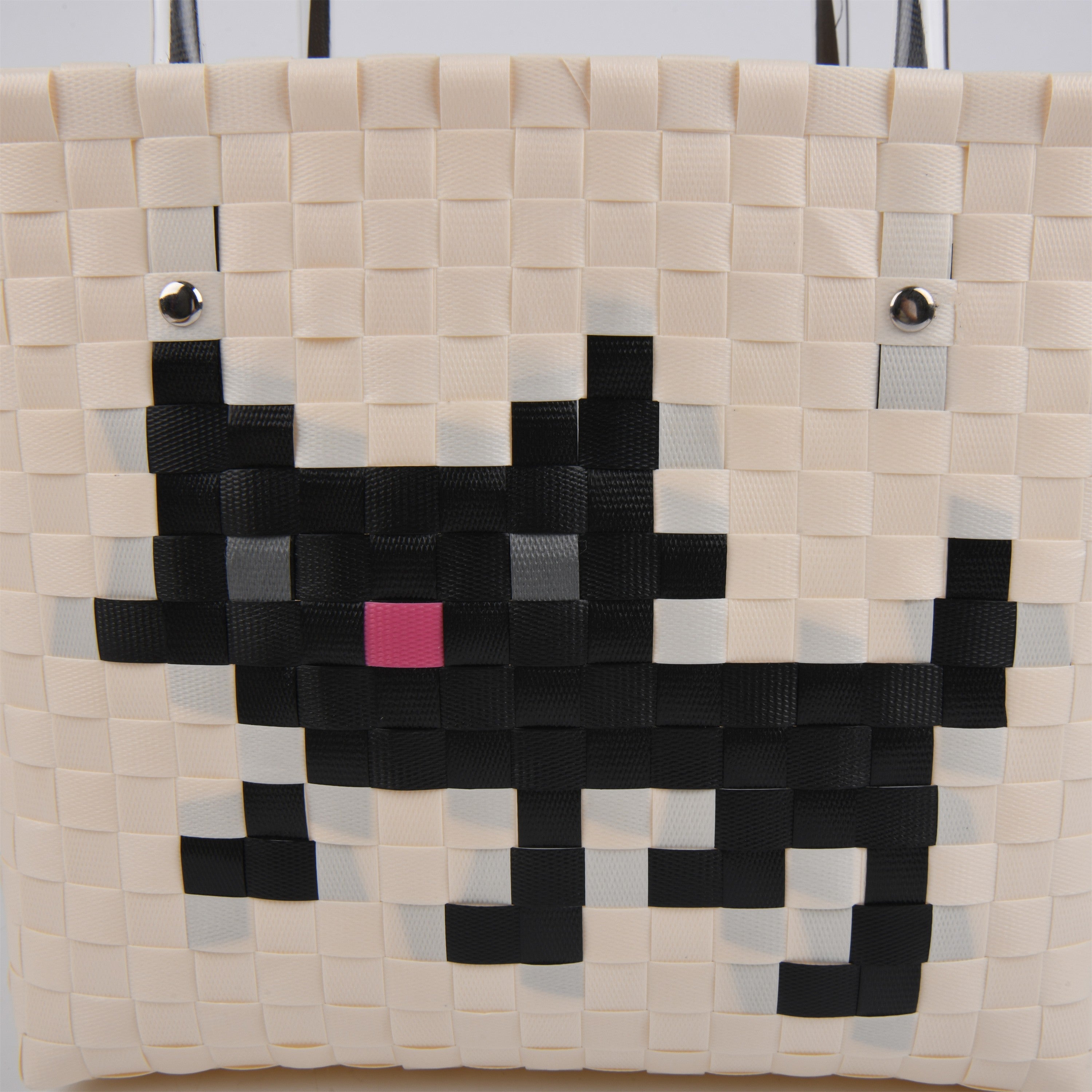 Pixel Black Cat Basket,Large PP Handbag,Cute Square Totes