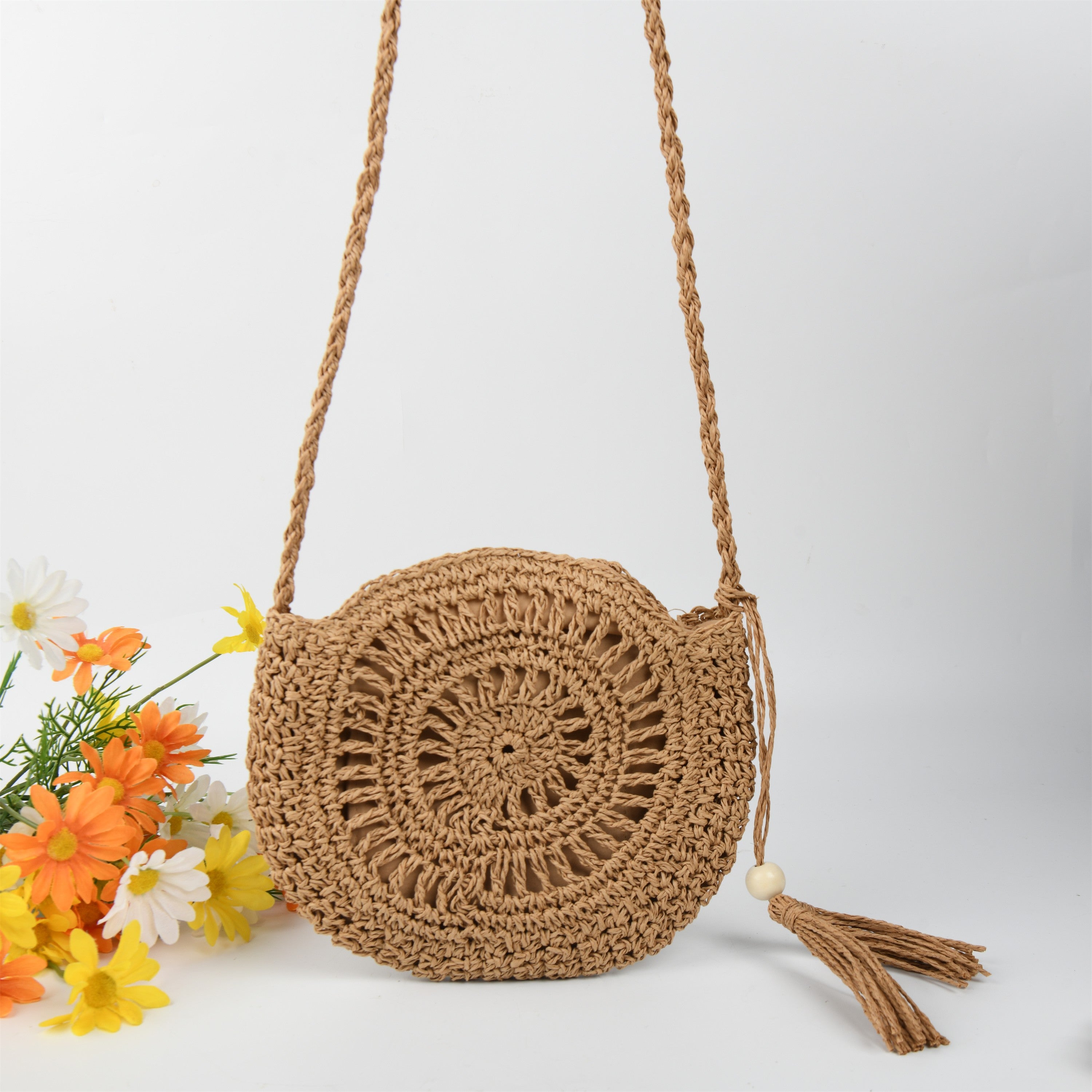 Straw Woven Bag,Hollow Holiday Vacation Cross-body Bag, Handmade Paper Rope Handbag for Party|Beach|Birthday|Wedding