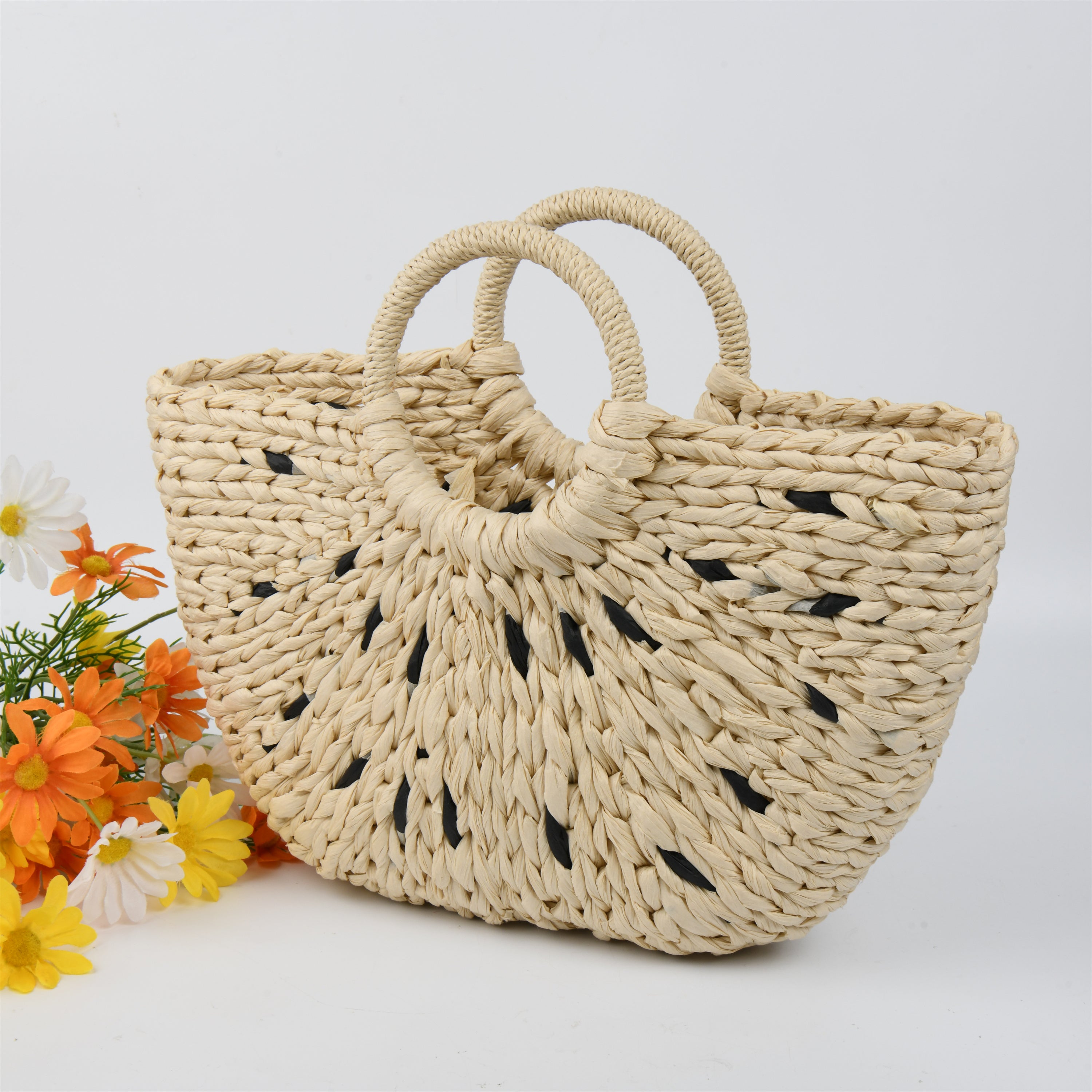 Yellow Half Moon Straw Bag, Summer Vacation Beach Paper Rope Basket Bag, Tote for Party|Beach|Birthday|Wedding