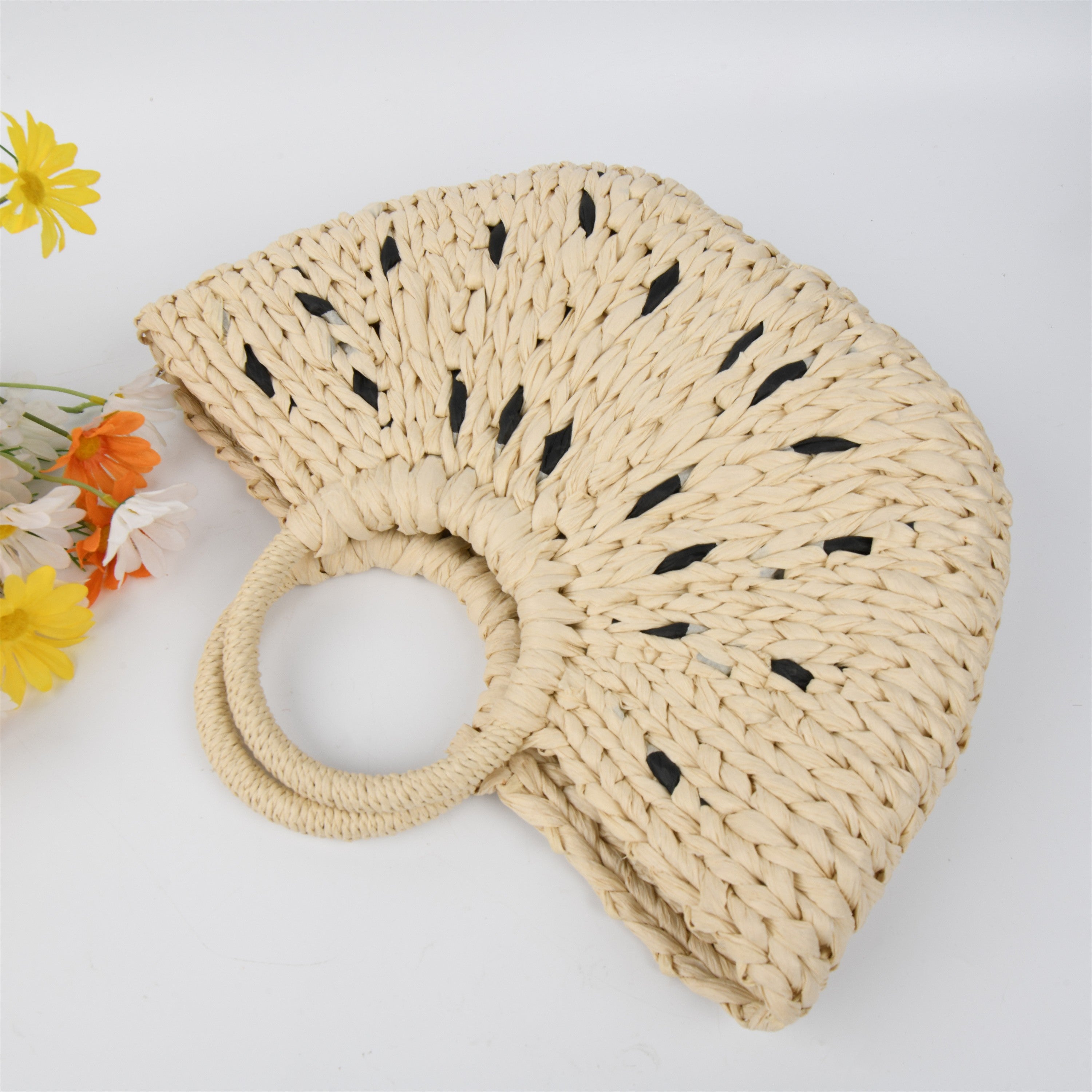 Yellow Half Moon Straw Bag, Summer Vacation Beach Paper Rope Basket Bag, Tote for Party|Beach|Birthday|Wedding