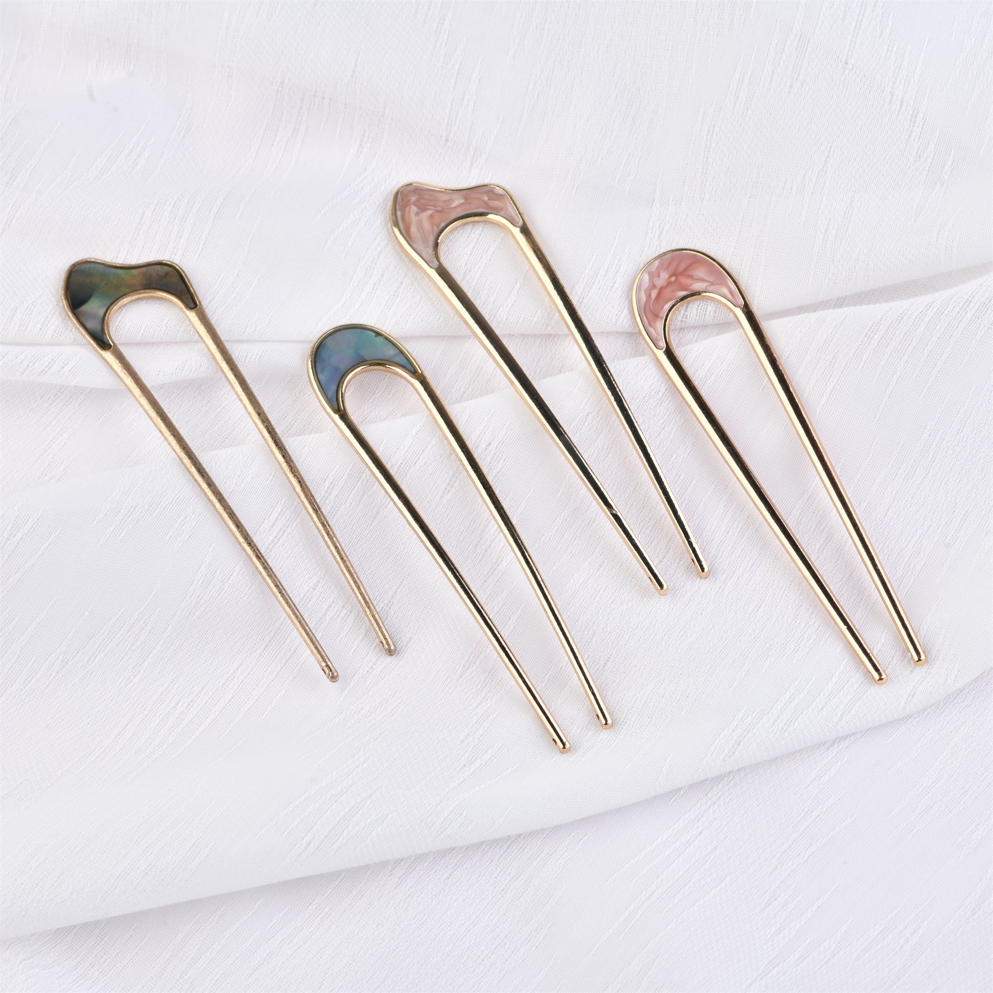 Handmade Shell Golden Hairpin & Minimalist Hair Fork Set - Secure Locks & Elegant Look, Gems Ponytail Holder & Wedding Hair Piece